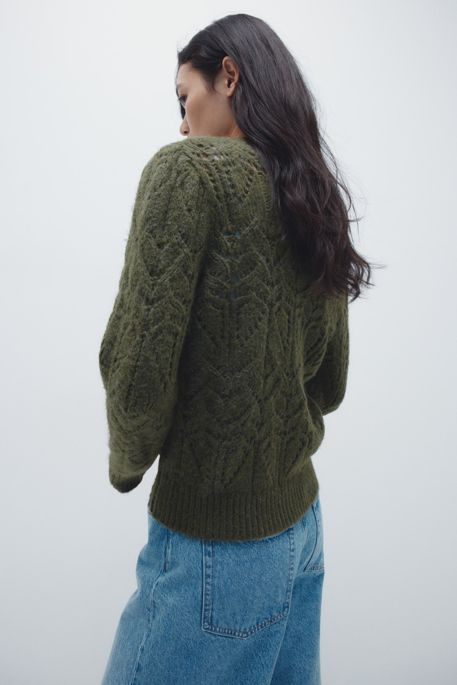 Pointelle-knit jumper - Dark green/Light grey/Light green - 6