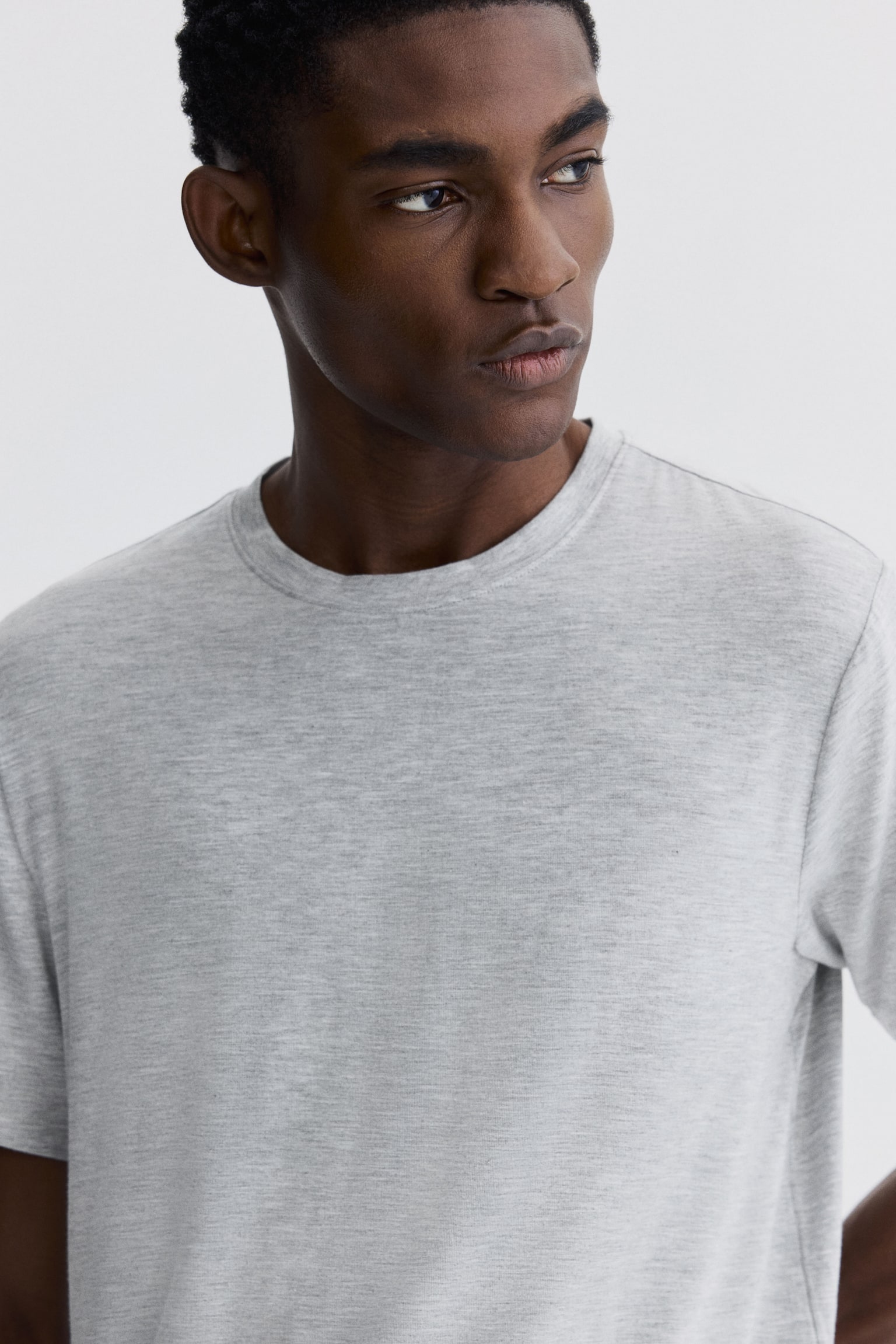 Трикотажна піжама з футболкою та шортами - Світло-сірий меланж/Бірюзовий/Темно-коричневий - 5