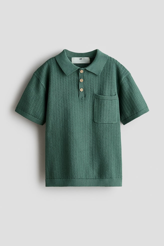Knit Cotton Polo Shirt - Dark green - 1