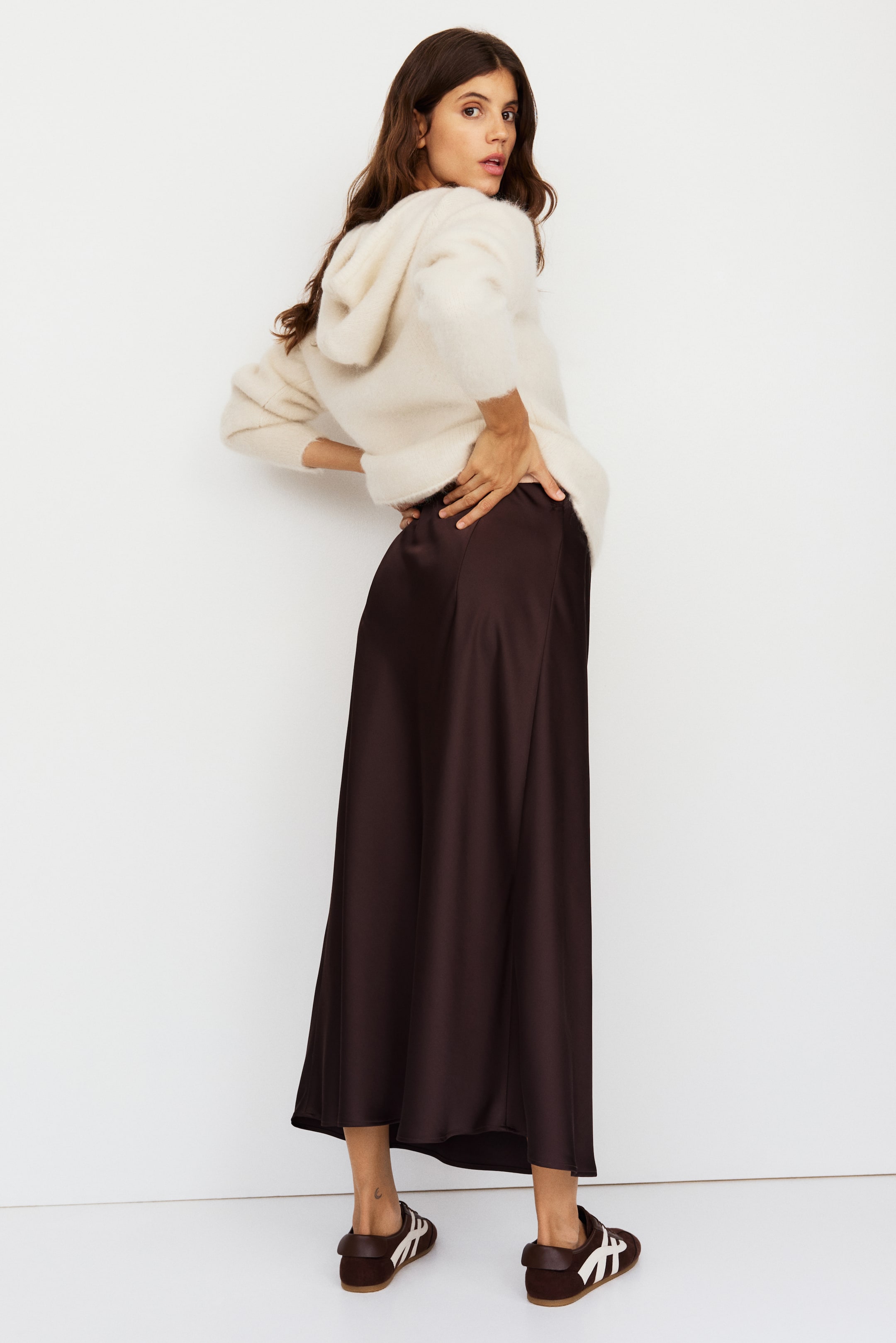 View larger image: MAMA Satin slip skirt - Dark brown - Ladies | H&M MY 3