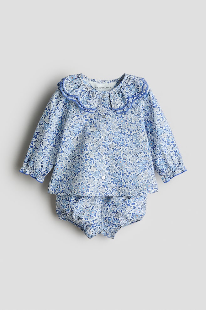 Ensemble 2 pièces en mousseline de coton - Bleu/fleuri - 1