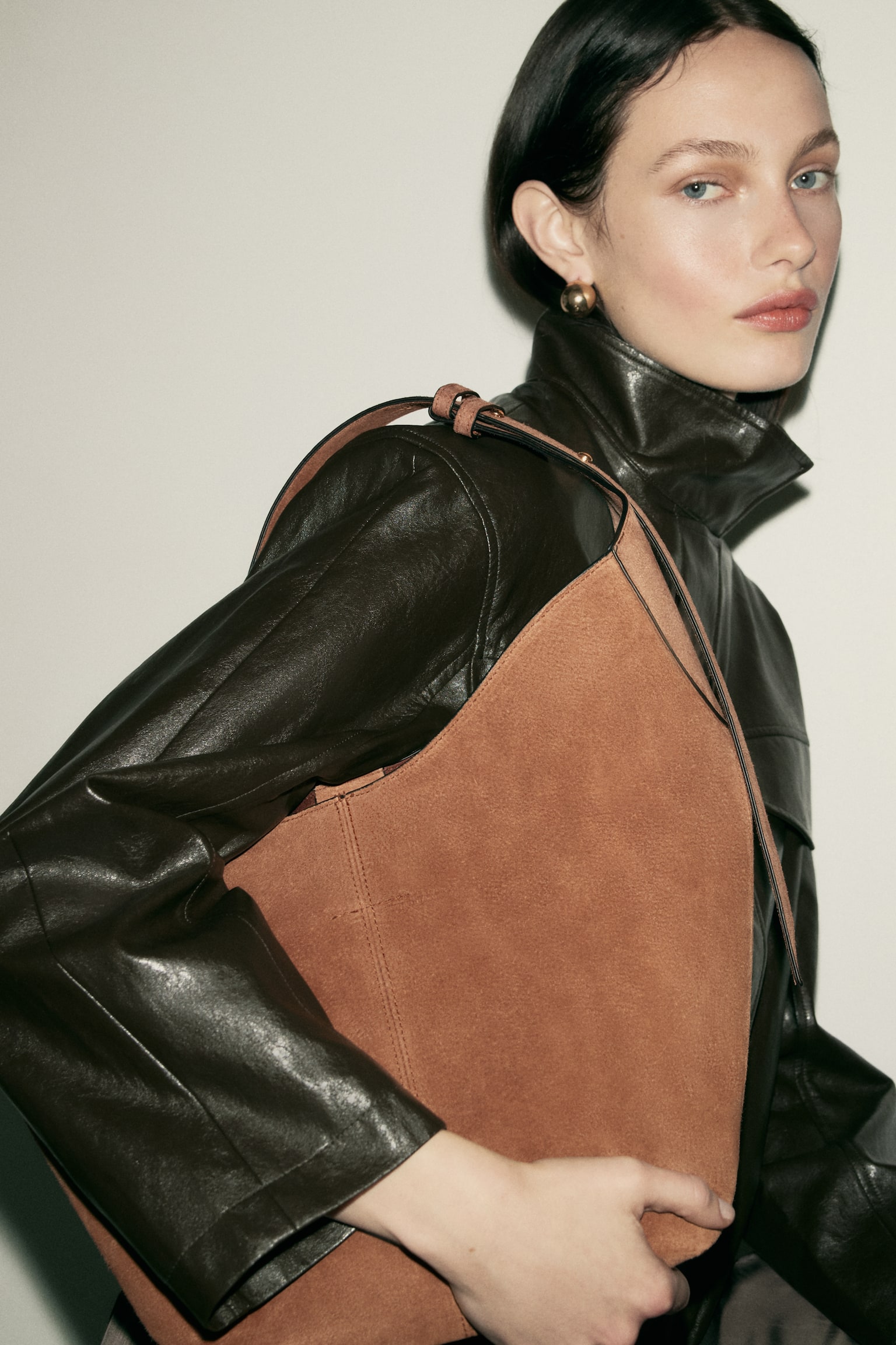 Suede shoulder bag - Brown - 5