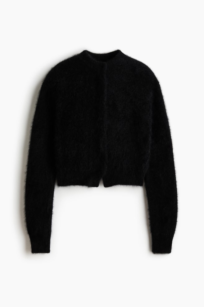 Brushed cashmere cardigan - Black/Light beige - 1