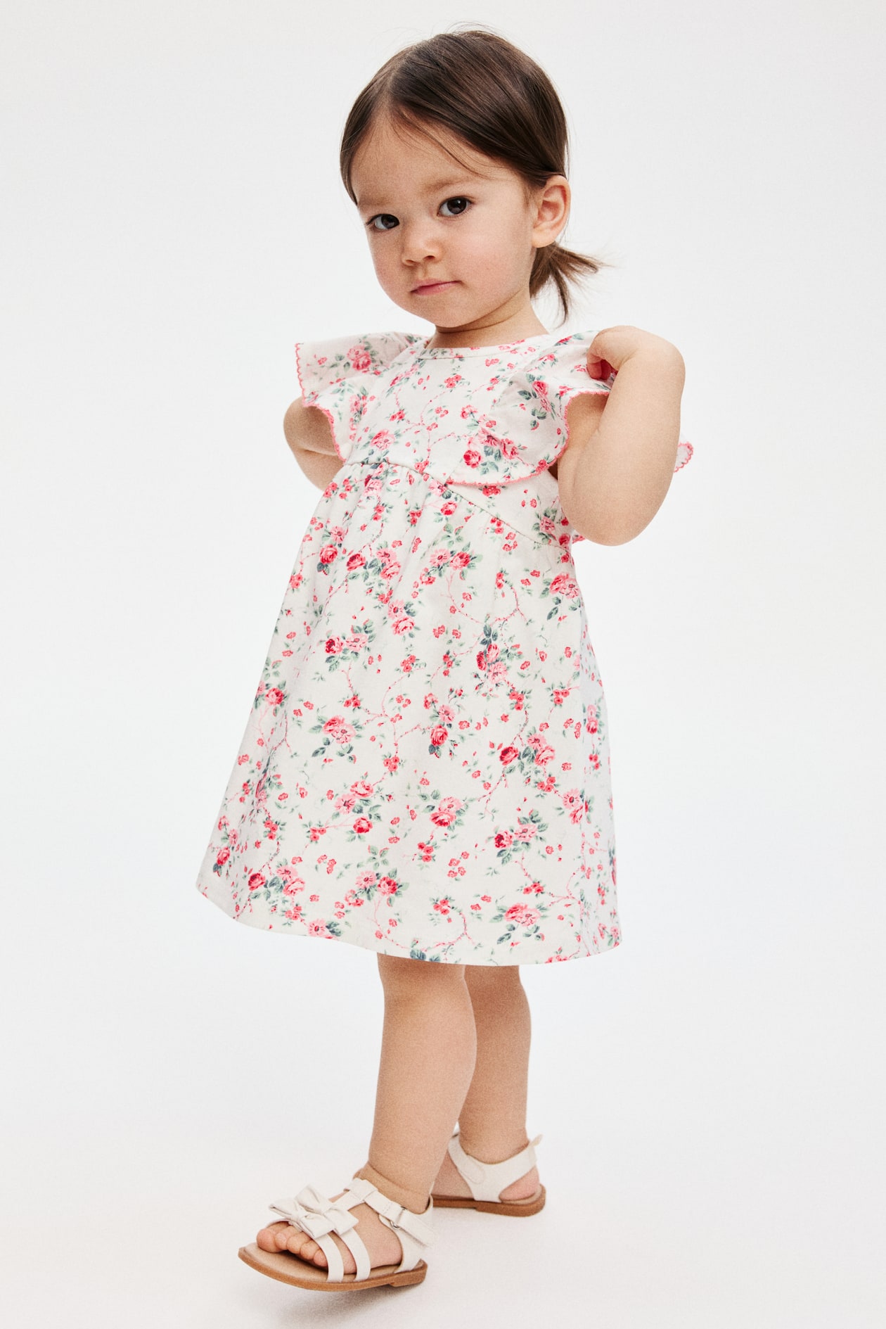 White/floral Floral-Print Cotton Dress for kids