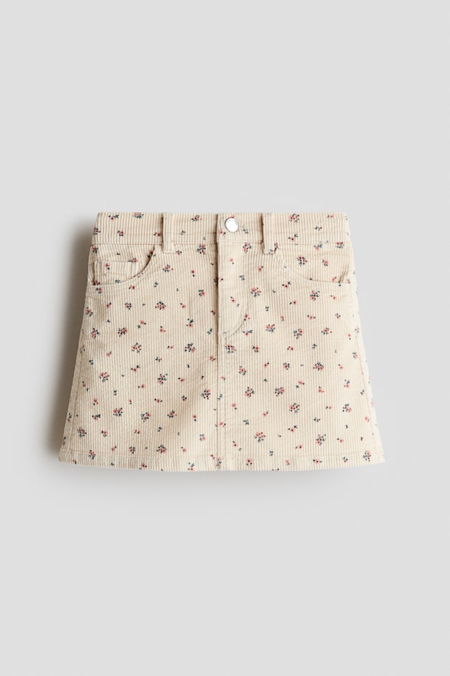 Corduroy Skirt - Light beige/floral/Dark red - 1