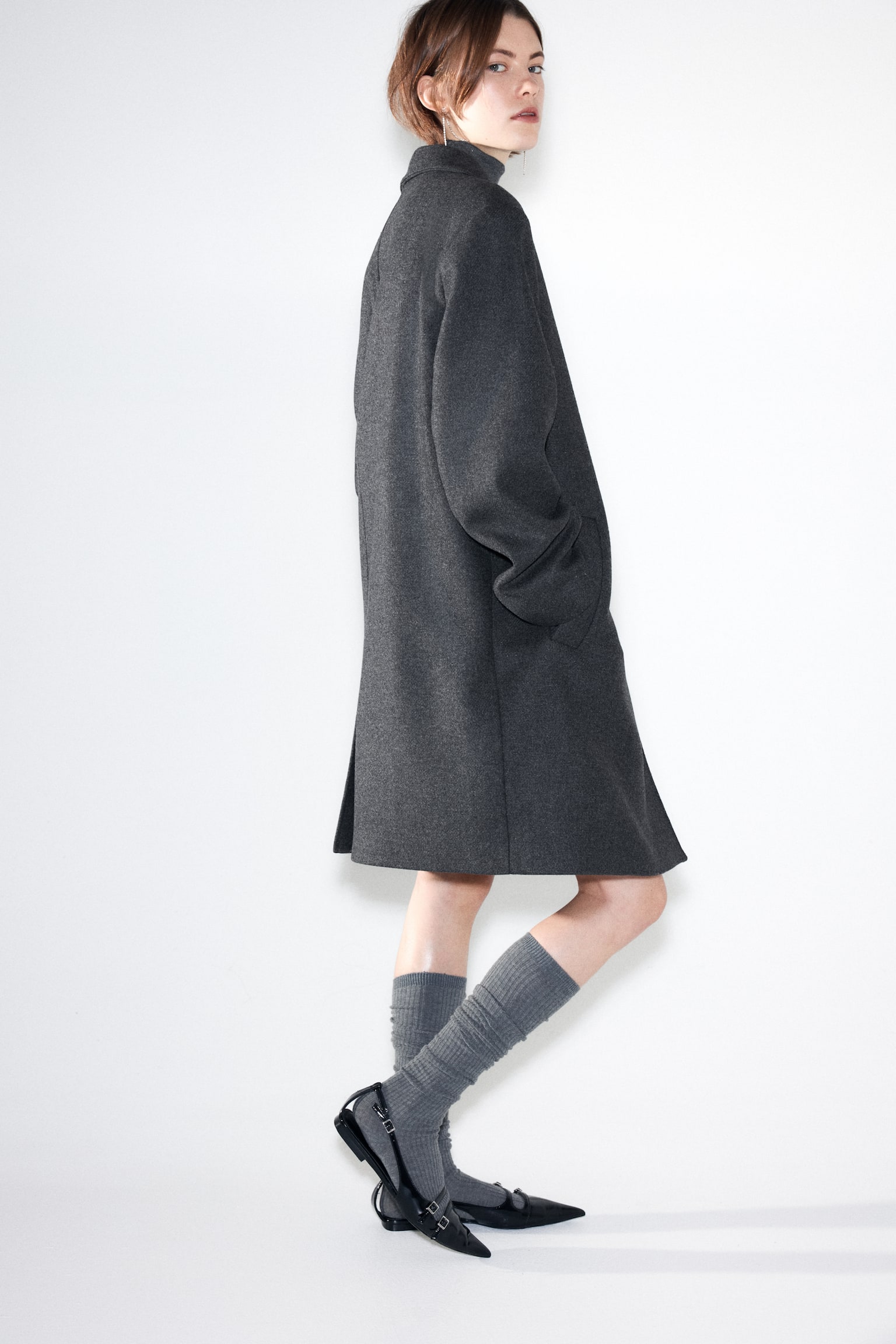 Túlméretezett gyapjúkeverék kabát - Sötétszürke/Fekete - 4