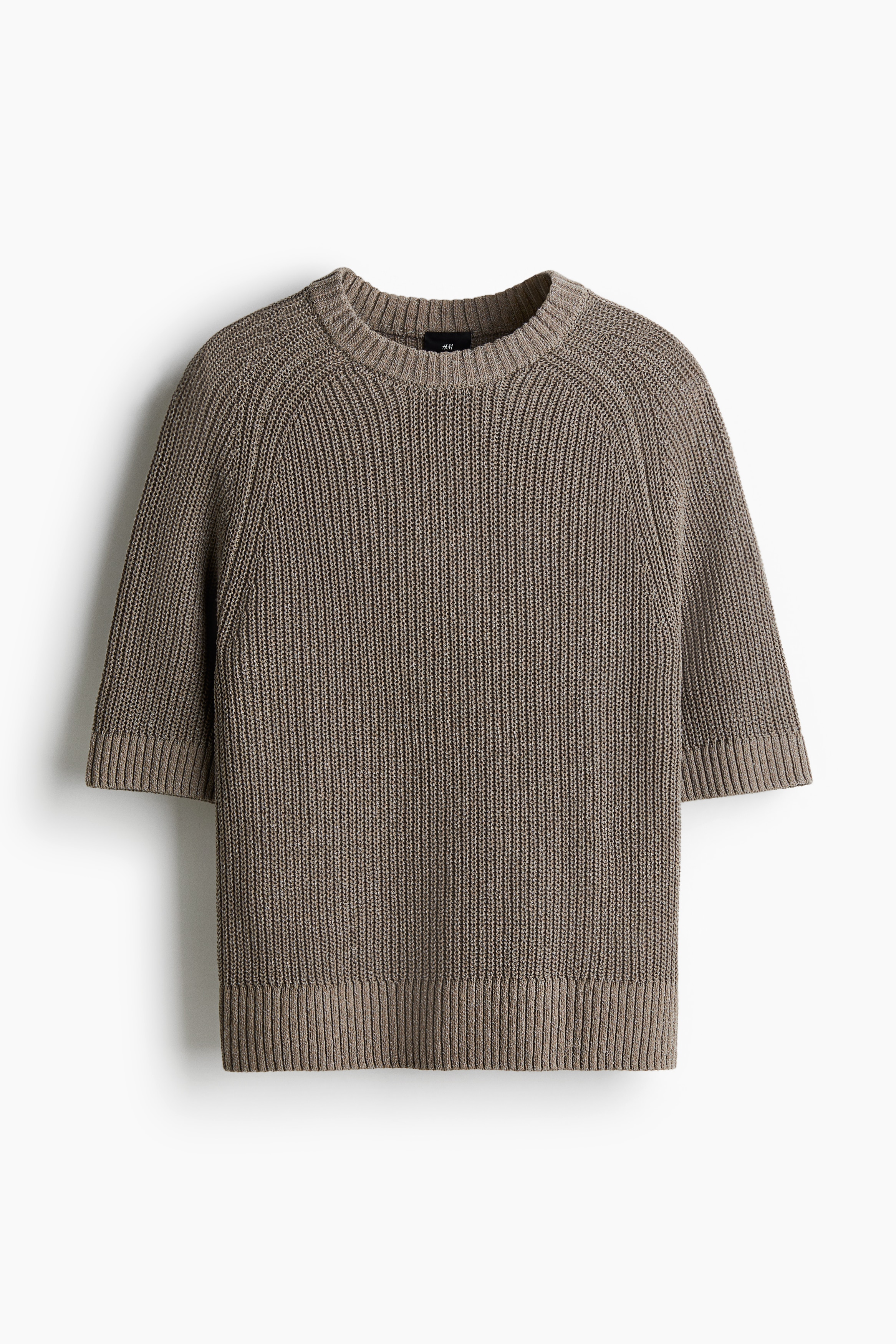 Kurzarm-Pullover in Regular Fit - Dunkles Greige