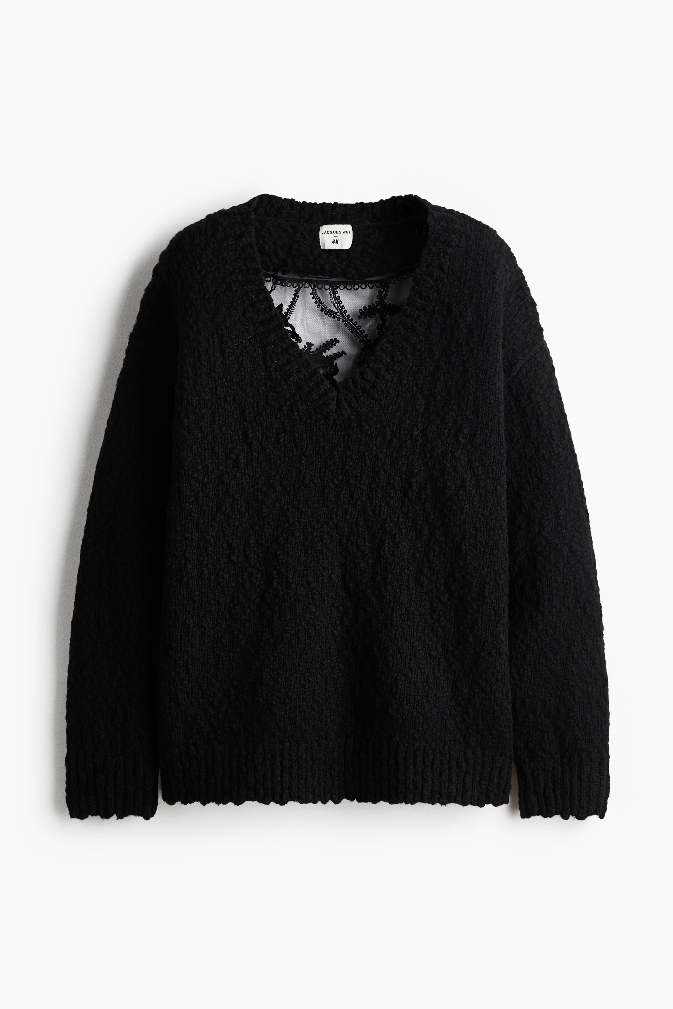 Embroidered Wool Blend Sweater - Black/Burgundy