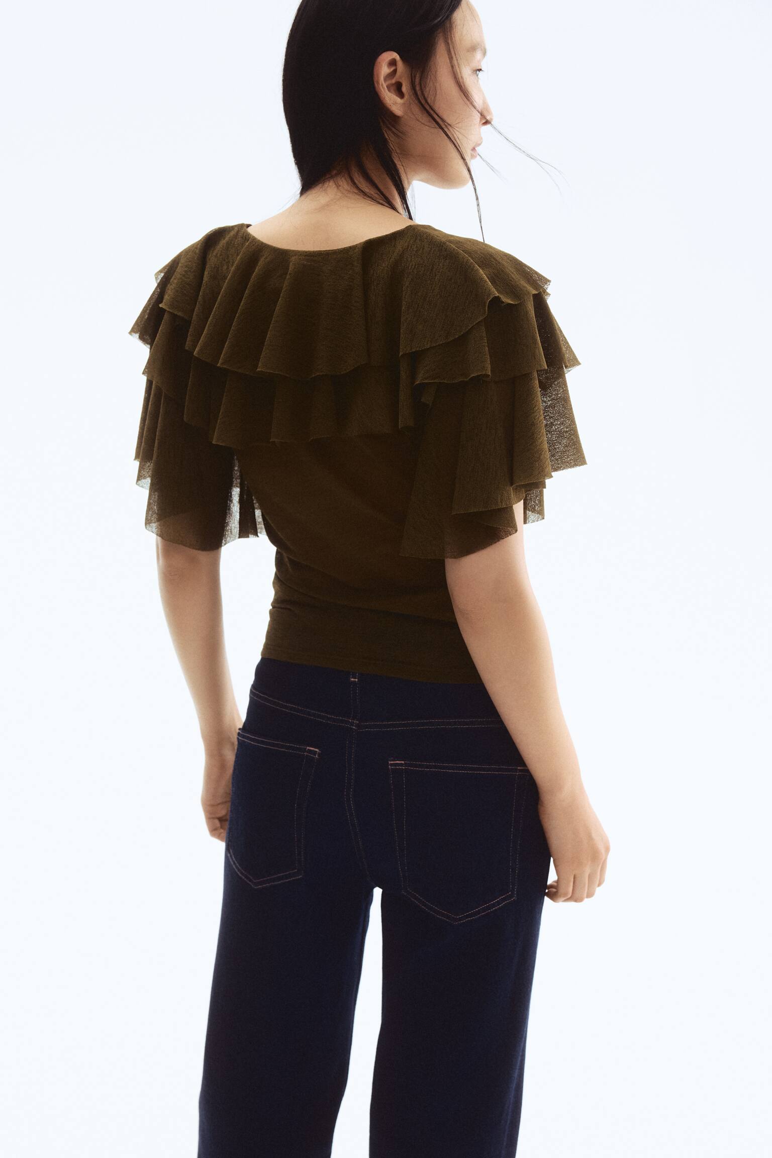 Farbalalı Üst - Koyu haki/Tozlu pembe - 5