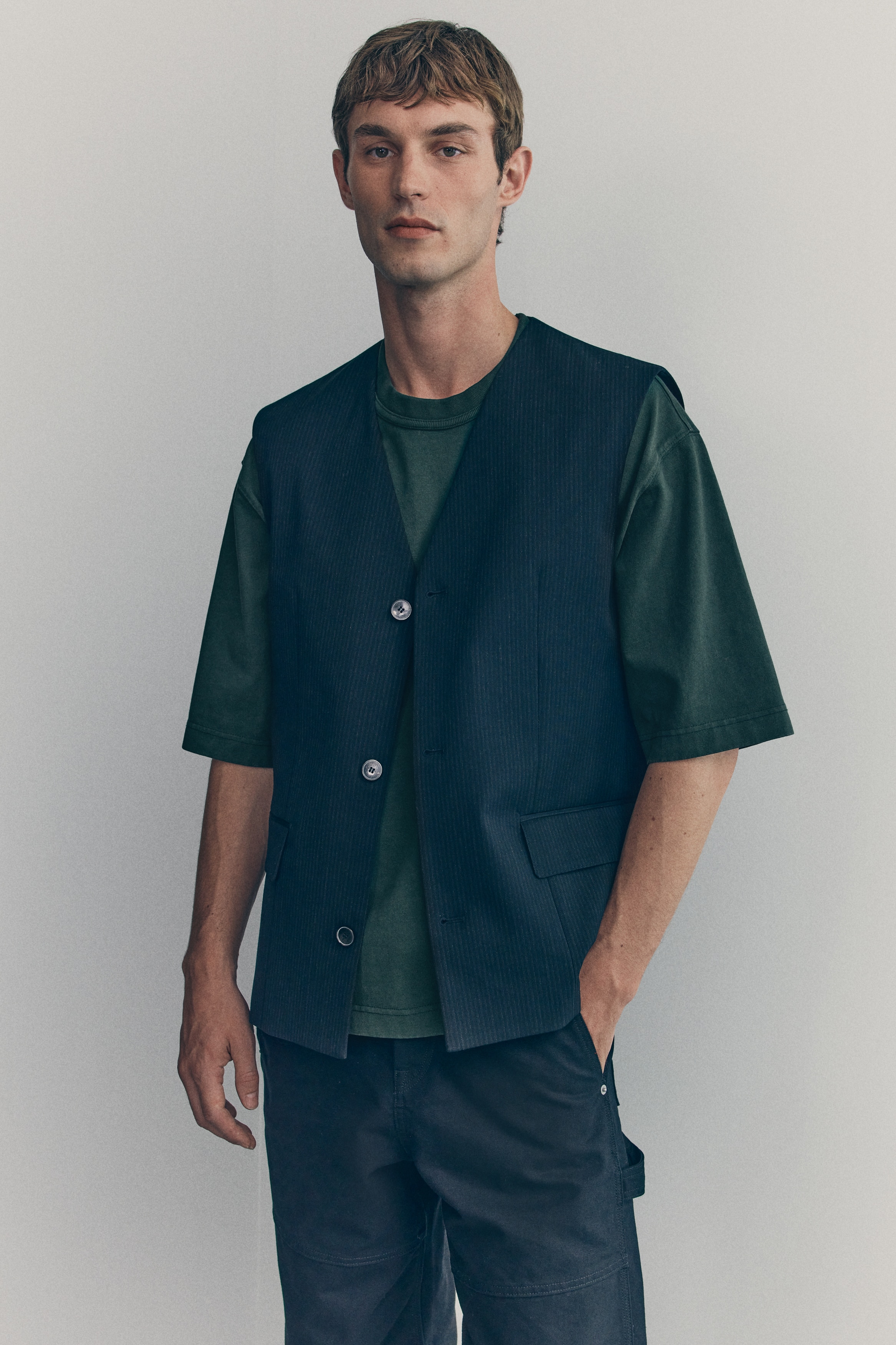 H & M - ボクシースタイル コットンTシャツ - グリーン H & M - ボクシースタイル コットンTシャツ - グリーン