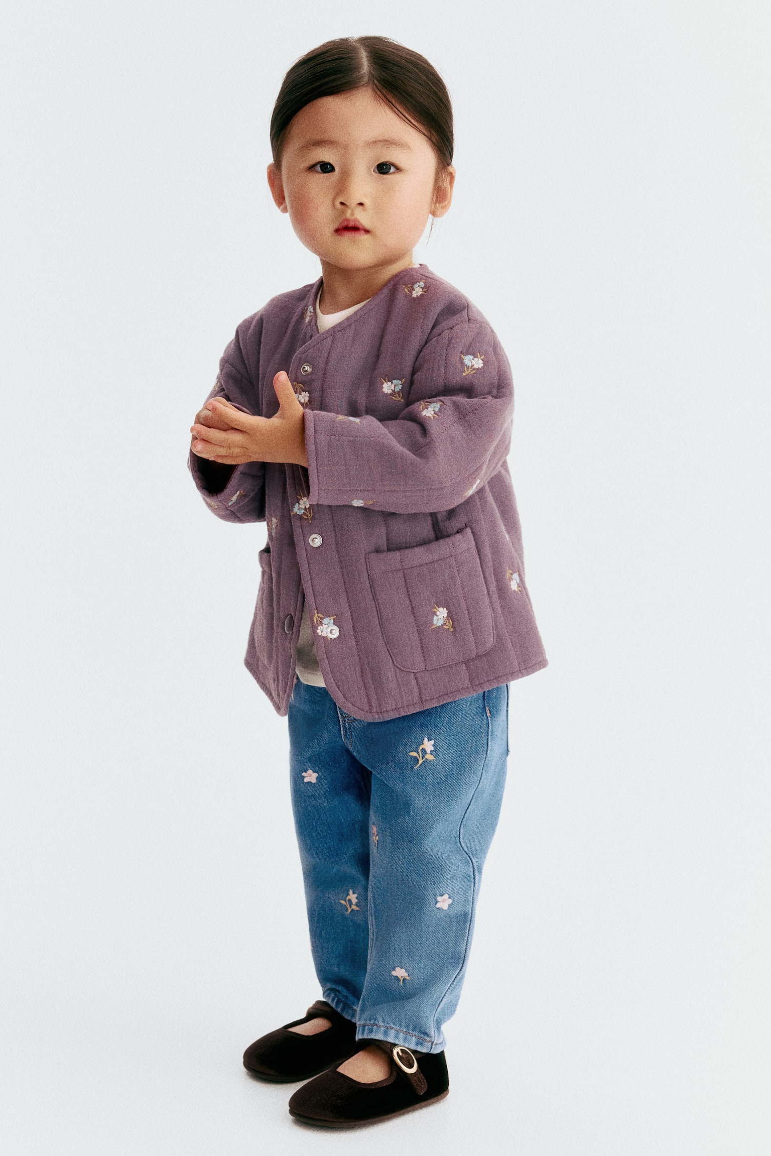 Džíny s vyšívanými detaily - Světlý denim blue/květiny/Denim blue/květiny - 1
