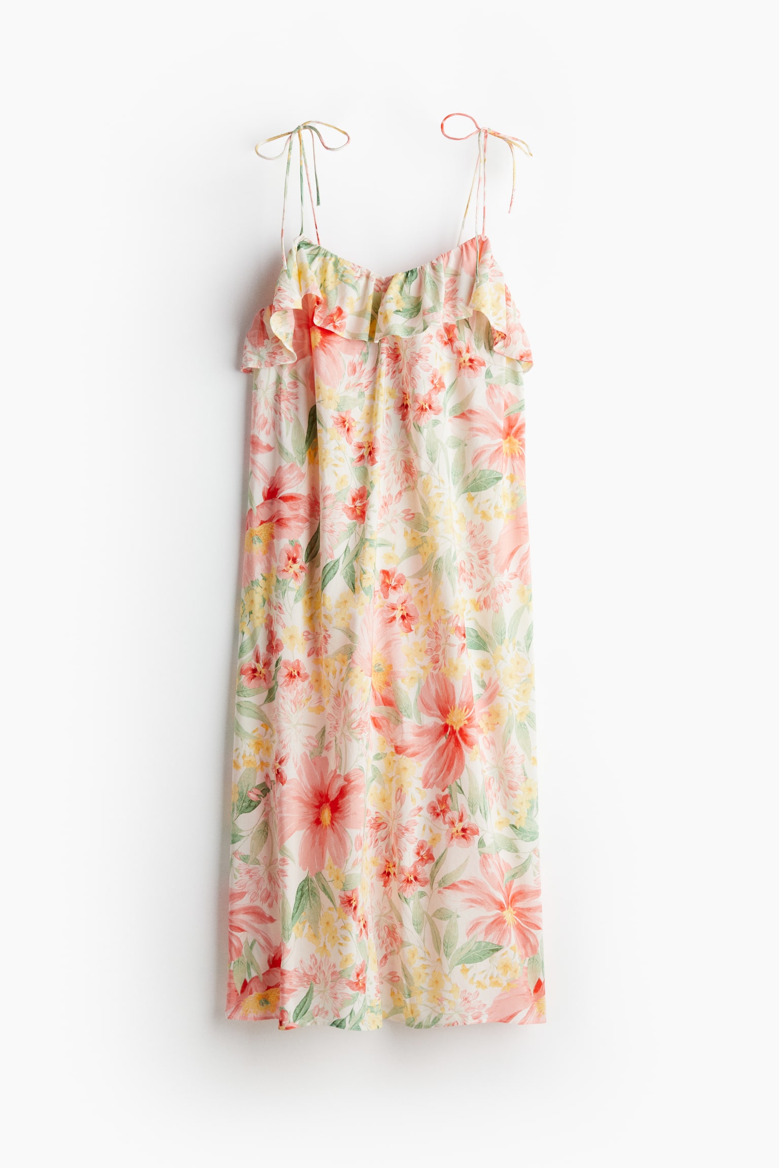 Frill-trimmed strappy dress - Pink/Floral/Blue/Leaf-patterned - 2