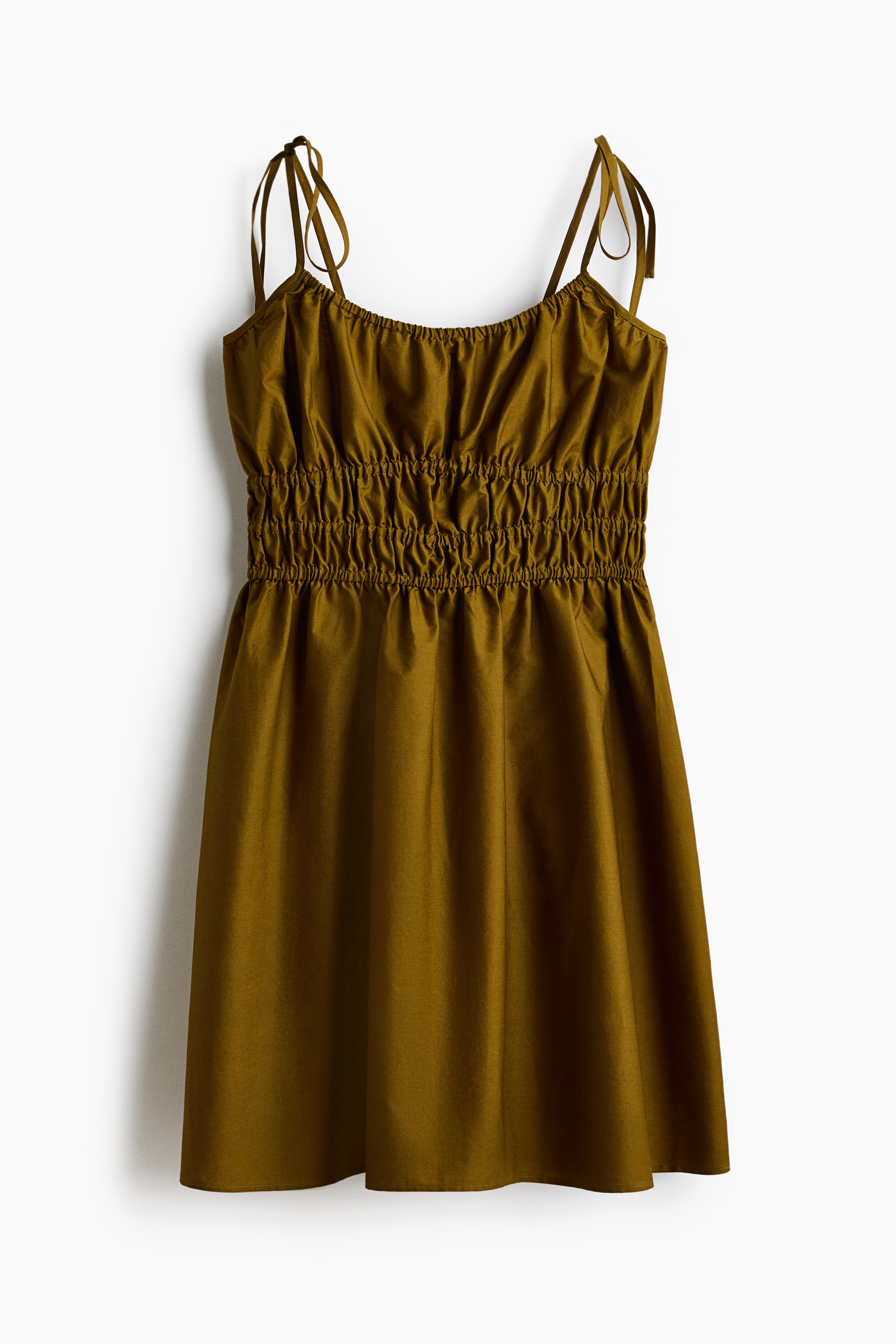 Tie-strap cotton dress-Dark khaki green
