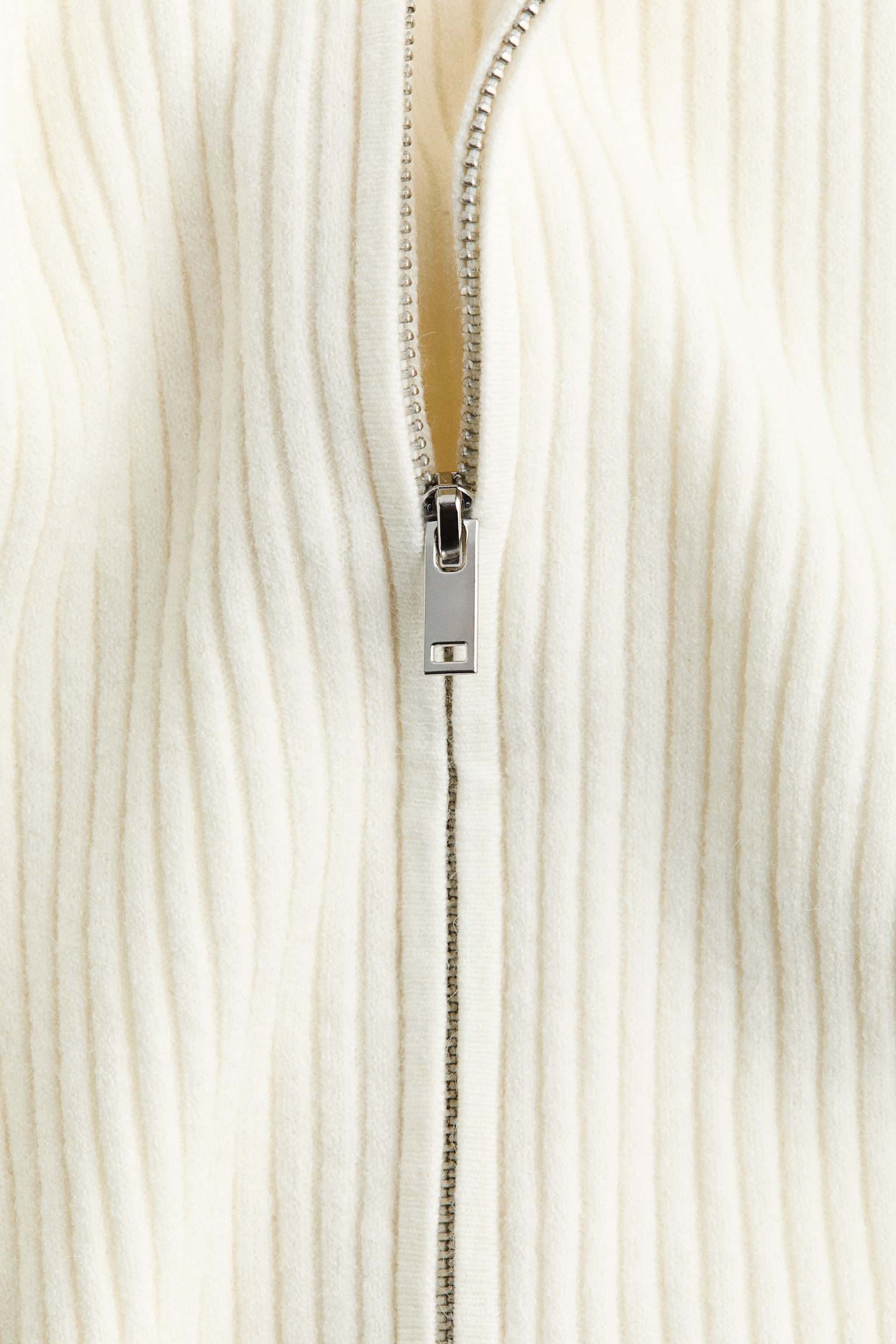 Женский кардиган H&M Rib-Knit Cardigan with Zipper, цвет: Кремовый — фото 6