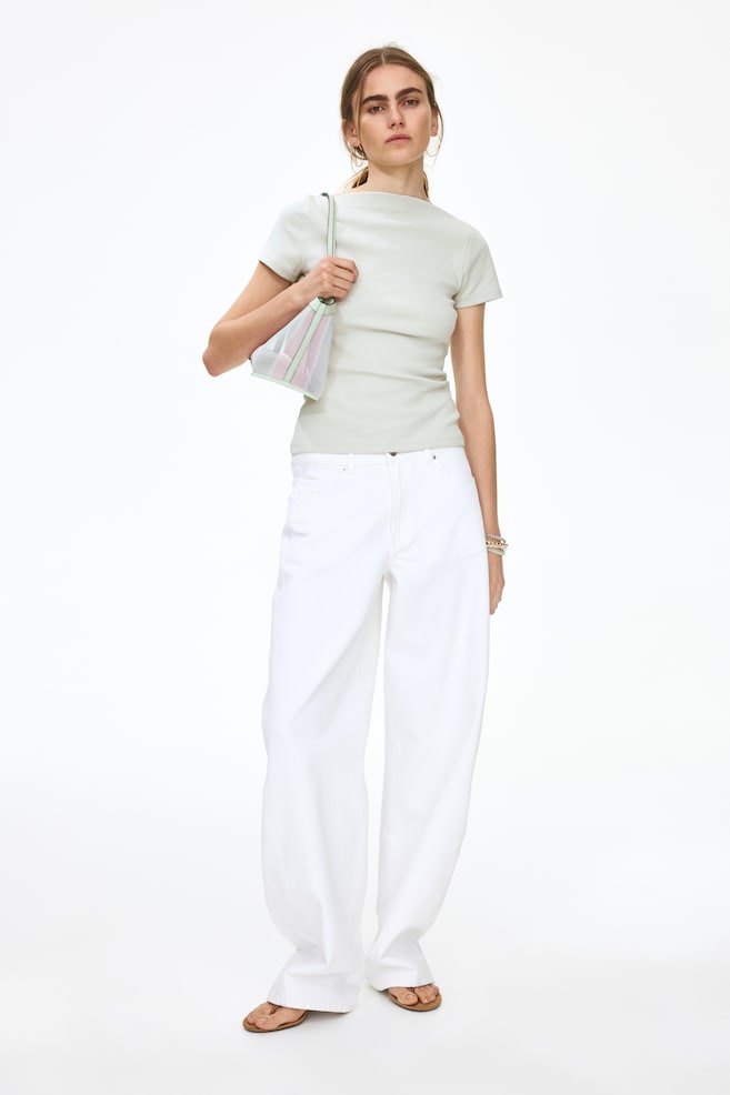 Boat-Neck Cotton Top-Light dusty green - 6
