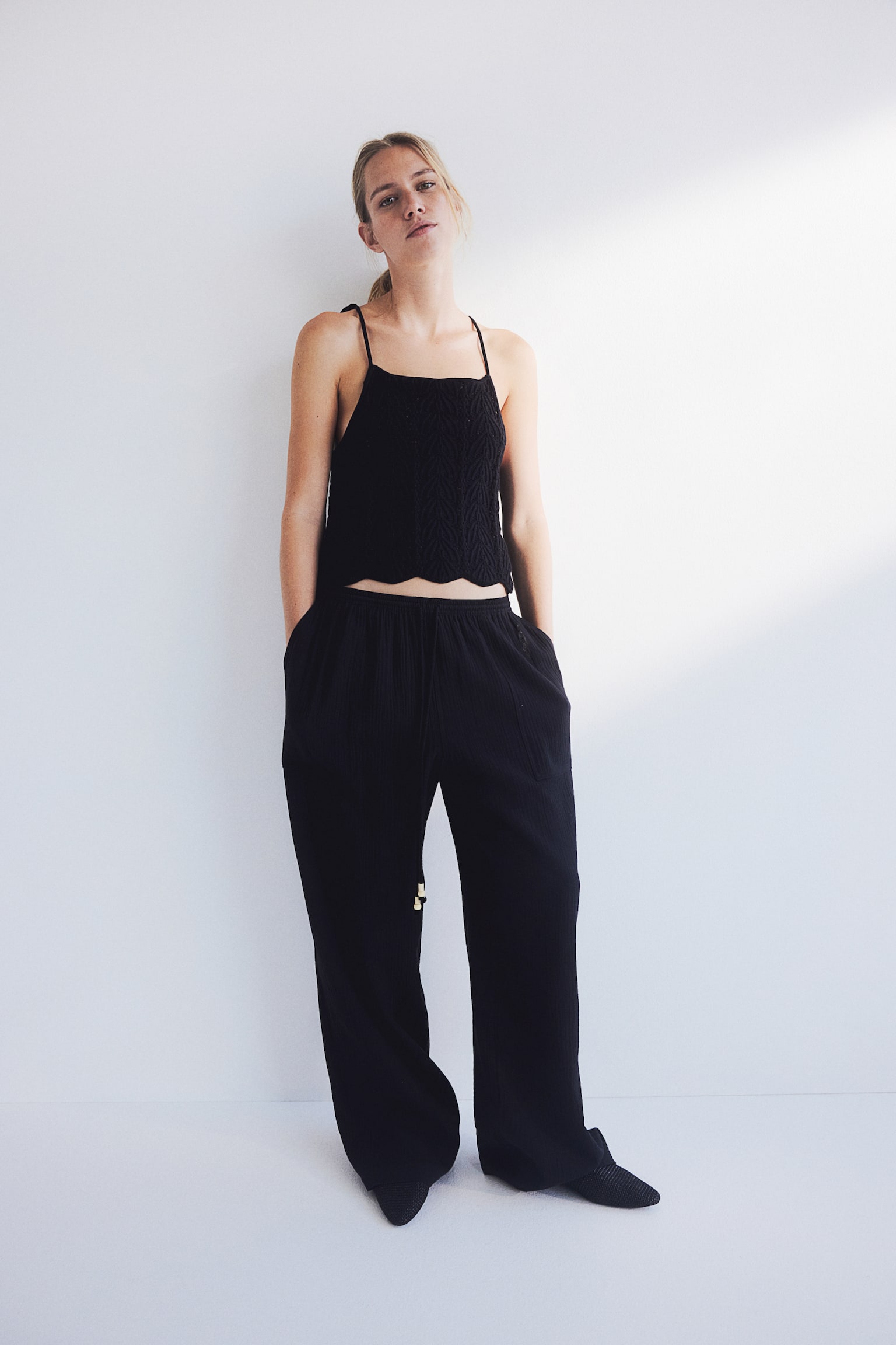 Muslin pull-on trousers - Black - 5