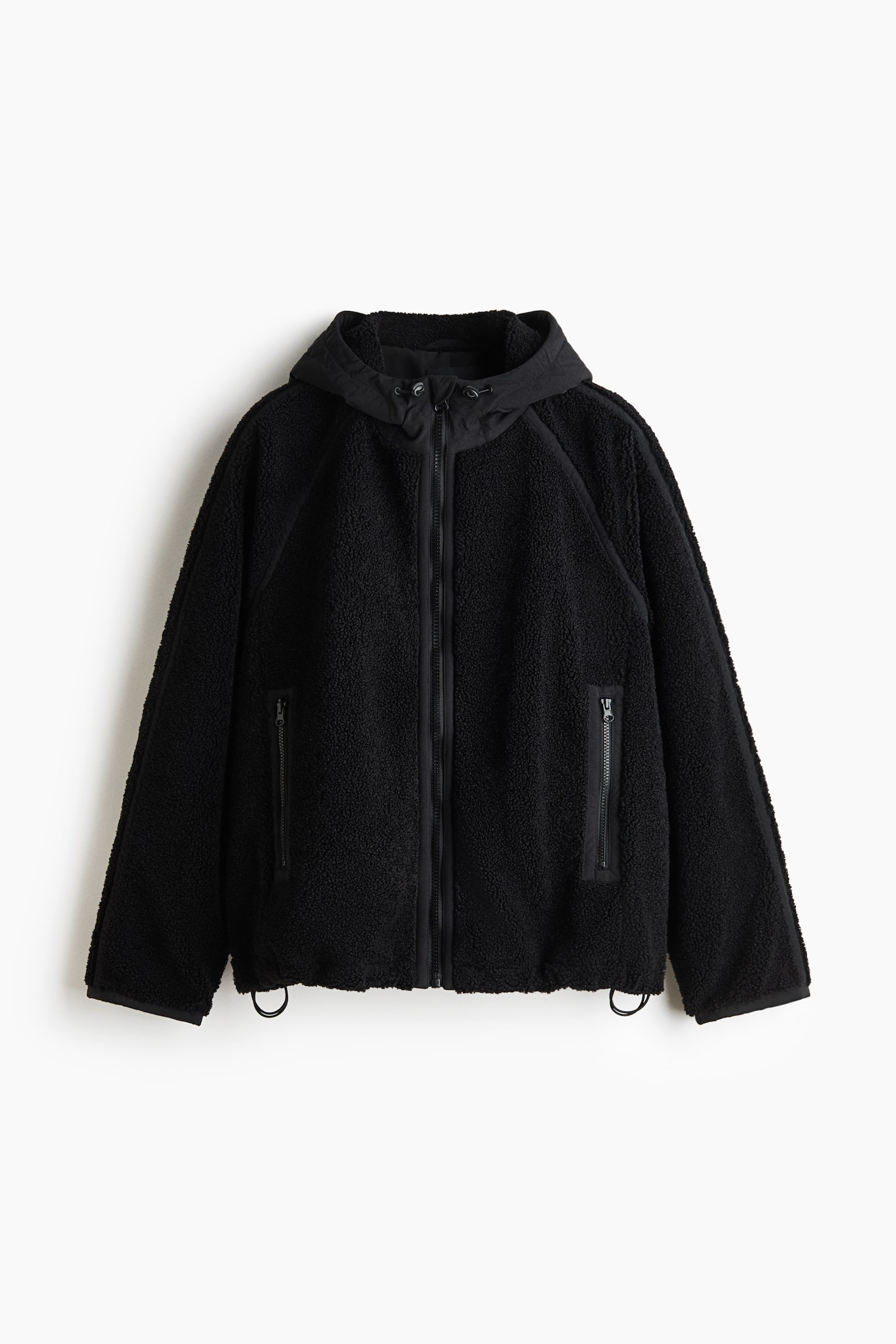 Veste à capuche en tissu Teddy bear - Noir/Vert kaki foncé - 1