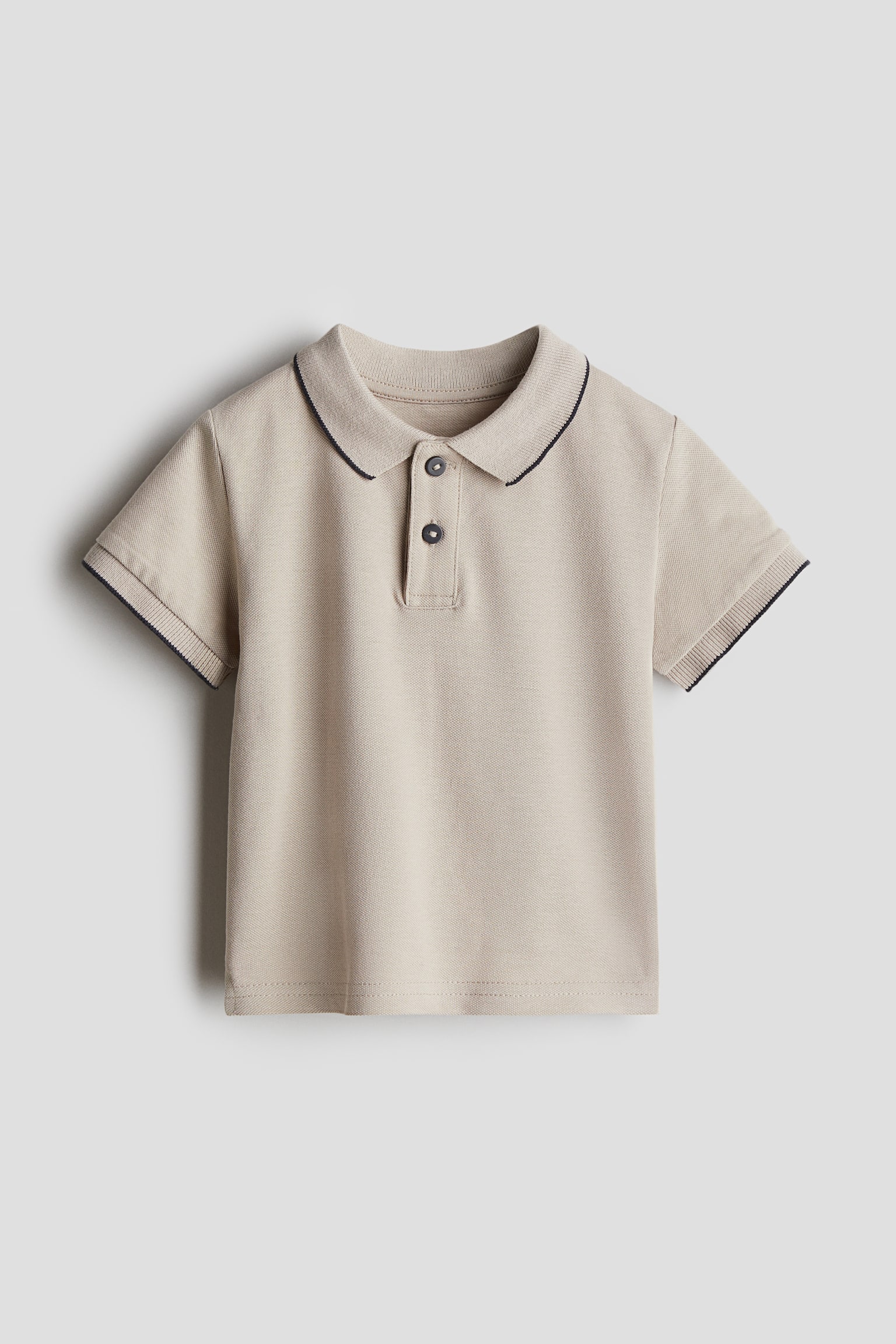 Cotton piqué polo shirt - Light beige/Navy blue - 1