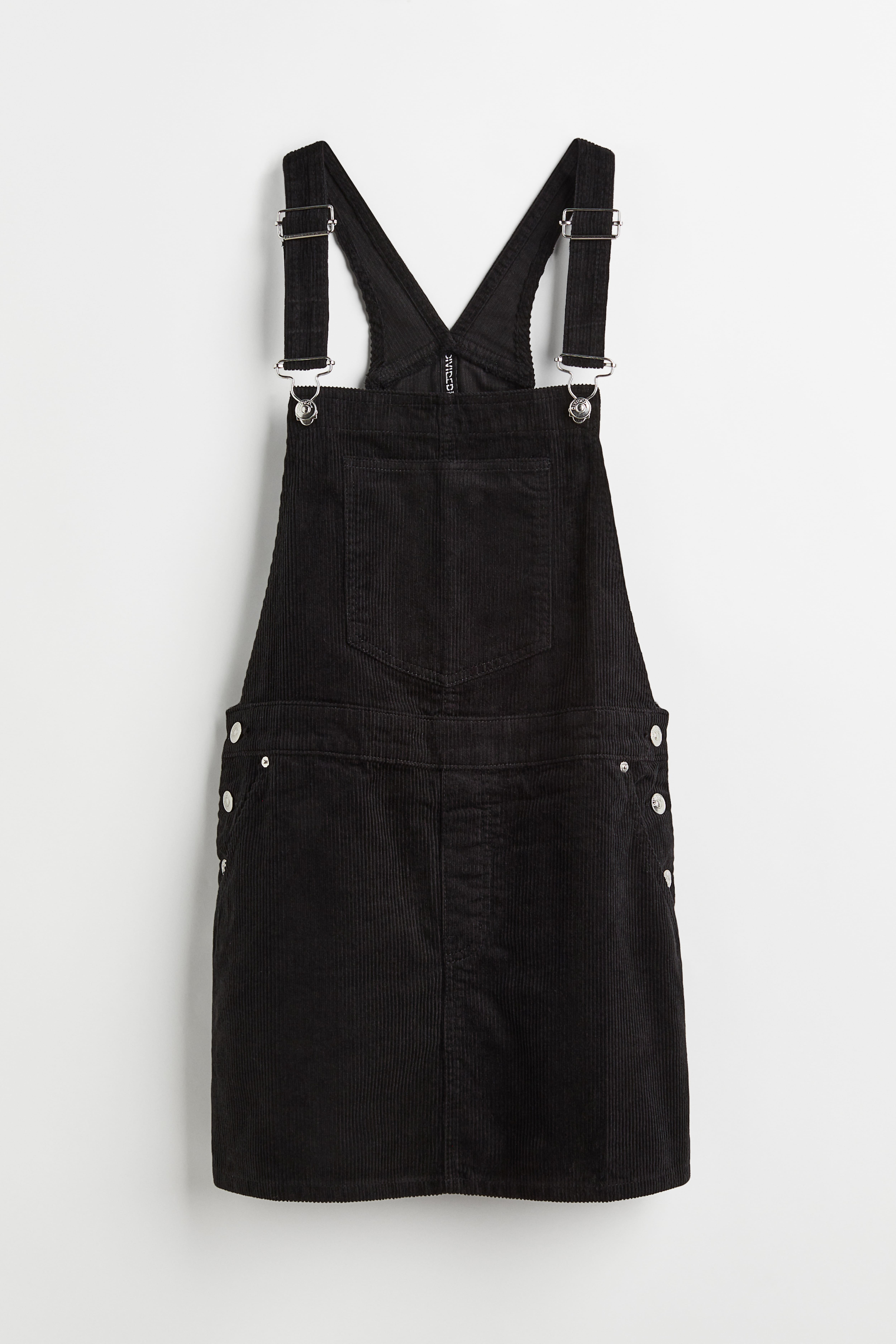 Corduroy Overall Dress - Regular waist - Sleeveless - Black - Ladies | H&M  US