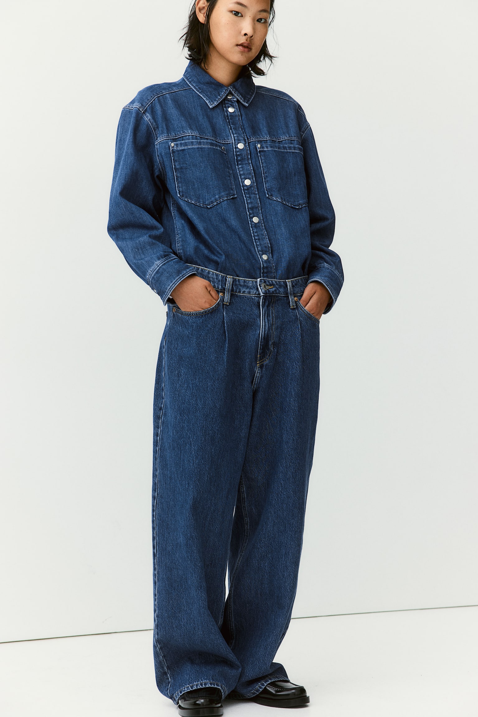 Wide denim trousers - Denim blue/Dark denim blue/Black/Washed out - 1