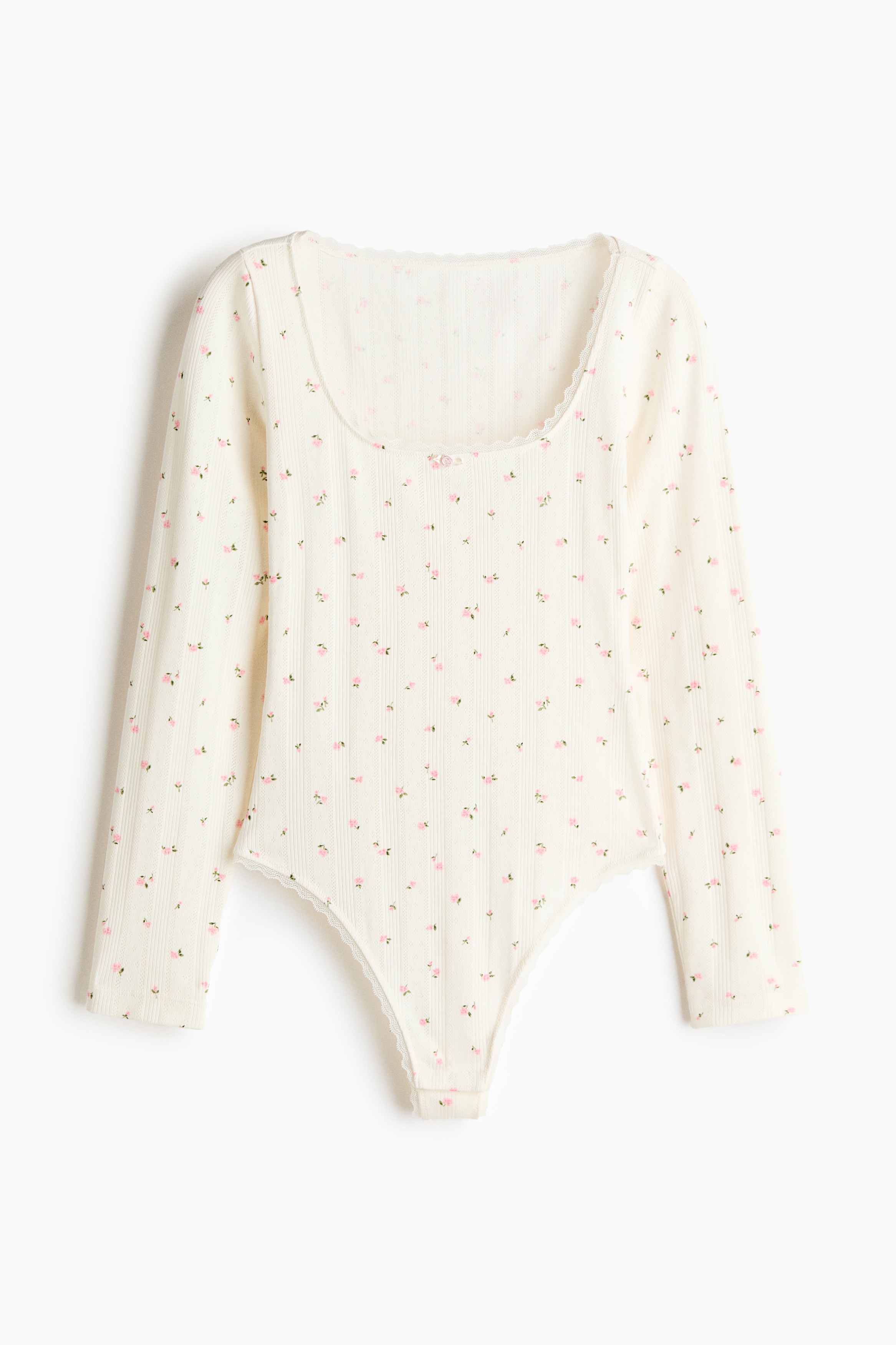 Pointelle thong body - White/Floral