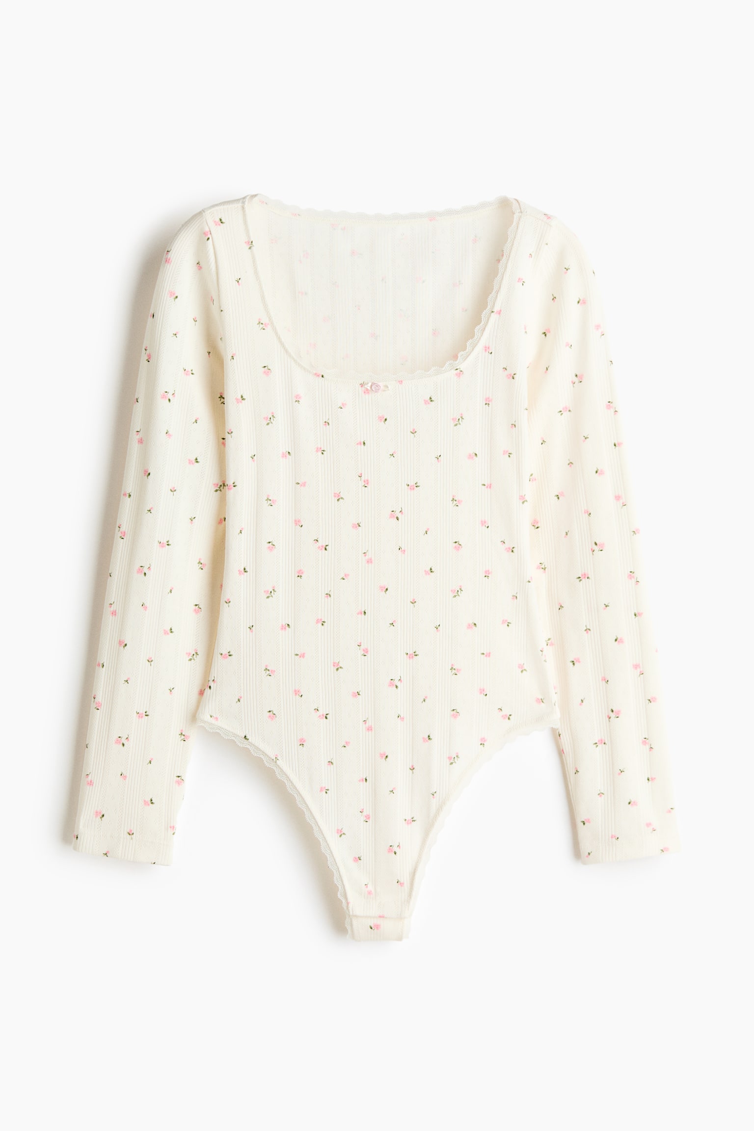 Pointelle thong body - White/Floral - 1