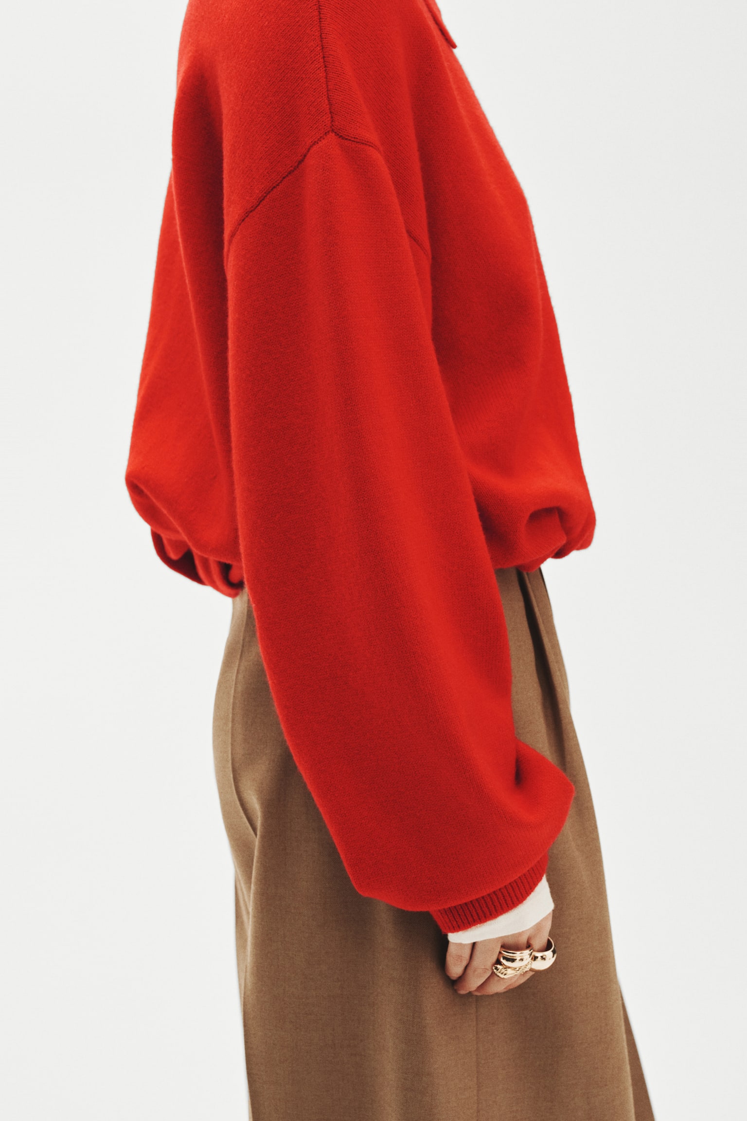 Kardigan oversize z suwakiem - Czerwony/Ciemnobeżowy - 6