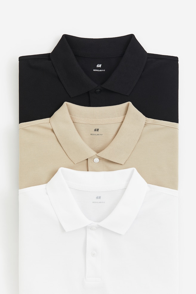 3-pack Regular Fit Polo shirts - White/Beige/Black/White/Navy blue - 1