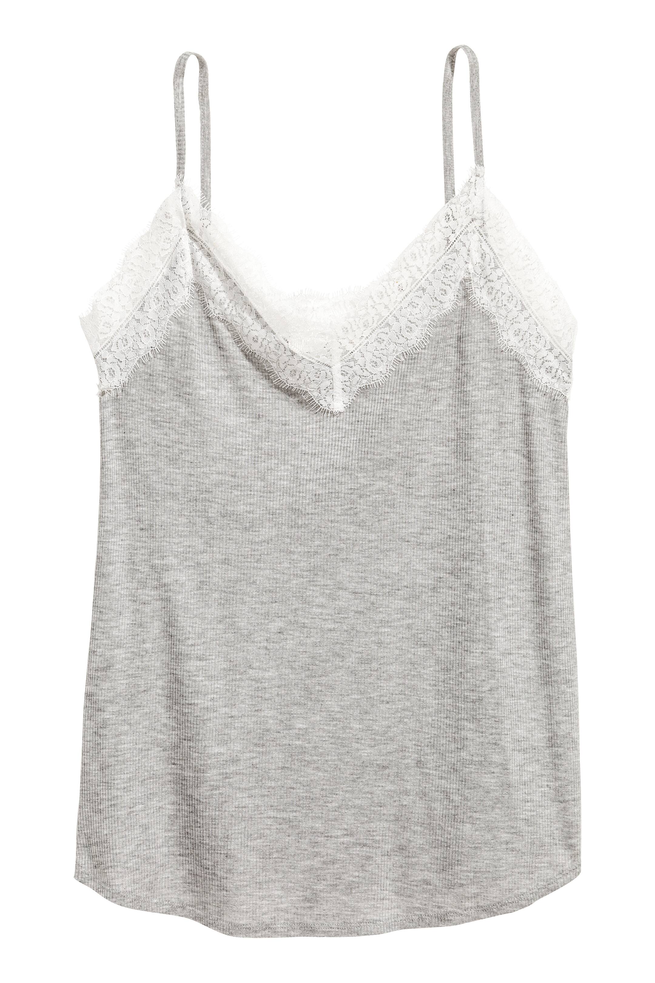 View larger image: Ribbed strappy top - Grey marl - Ladies | H&M GB 1