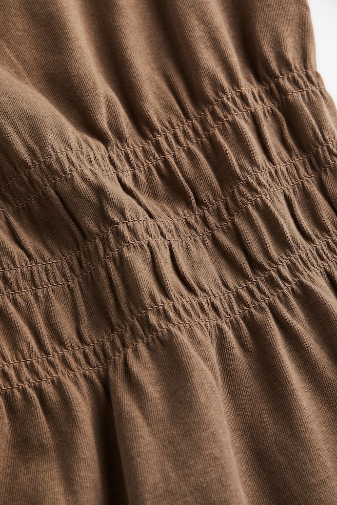 Smocked-waist jersey dress - Brown - 2