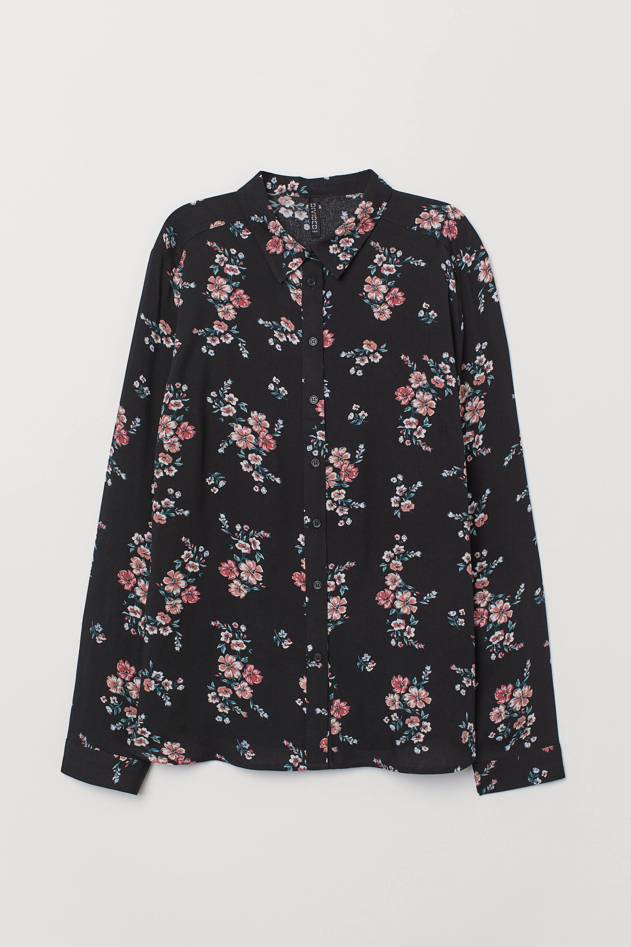 Viscose Shirt Blackfloral Ladies Handm Gb