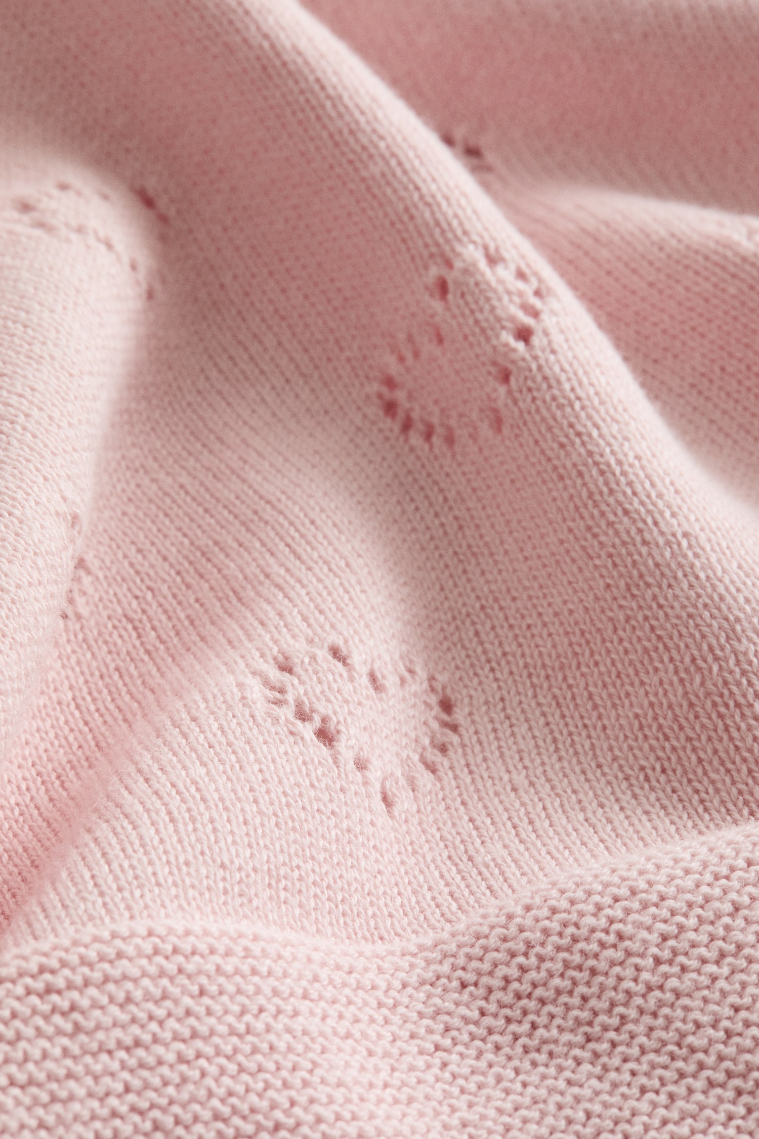 Cotton pointelle baby blanket - Light pink/White/Beige - 4