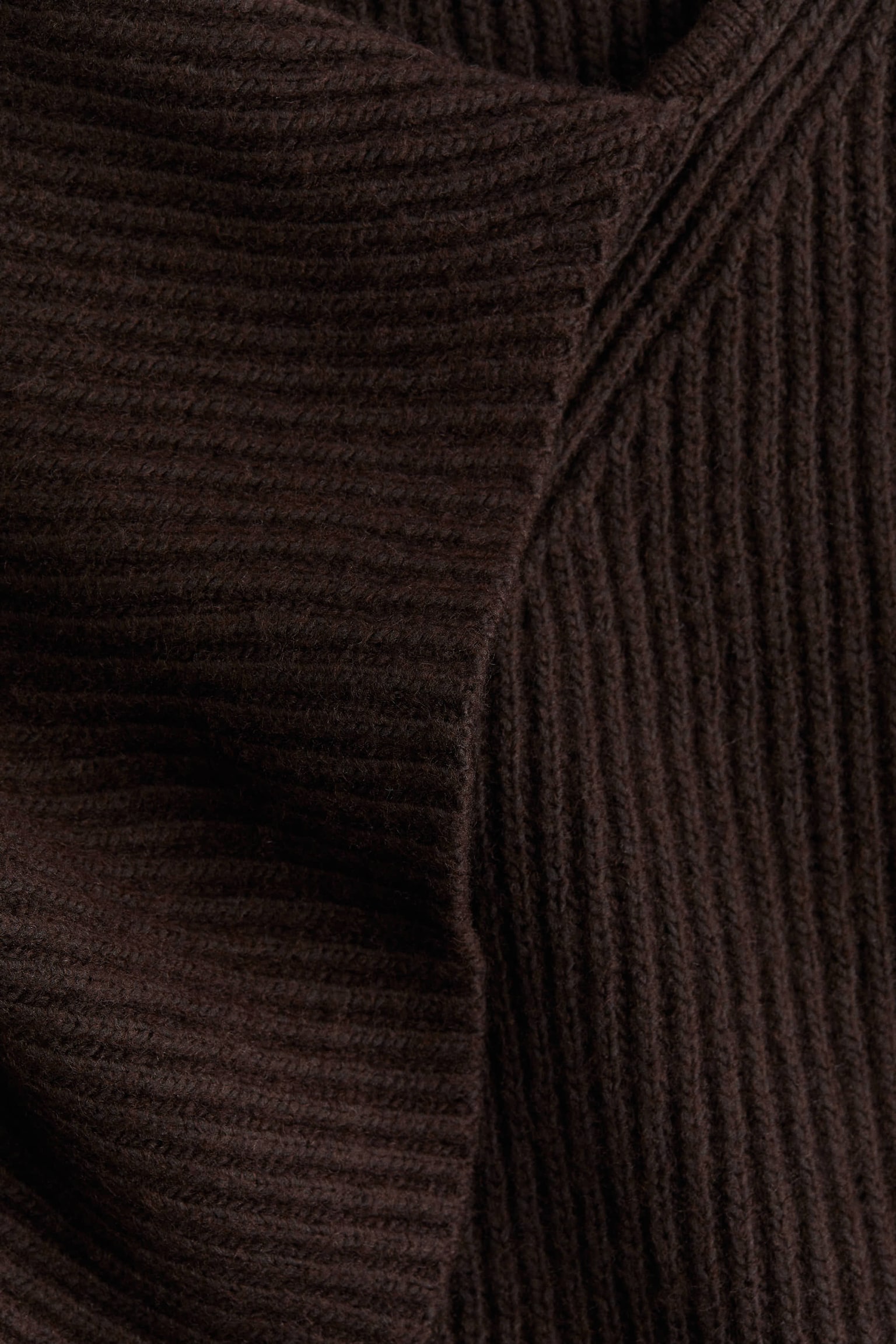 Rib-knit scarf-collar jumper - Dark brown - 3