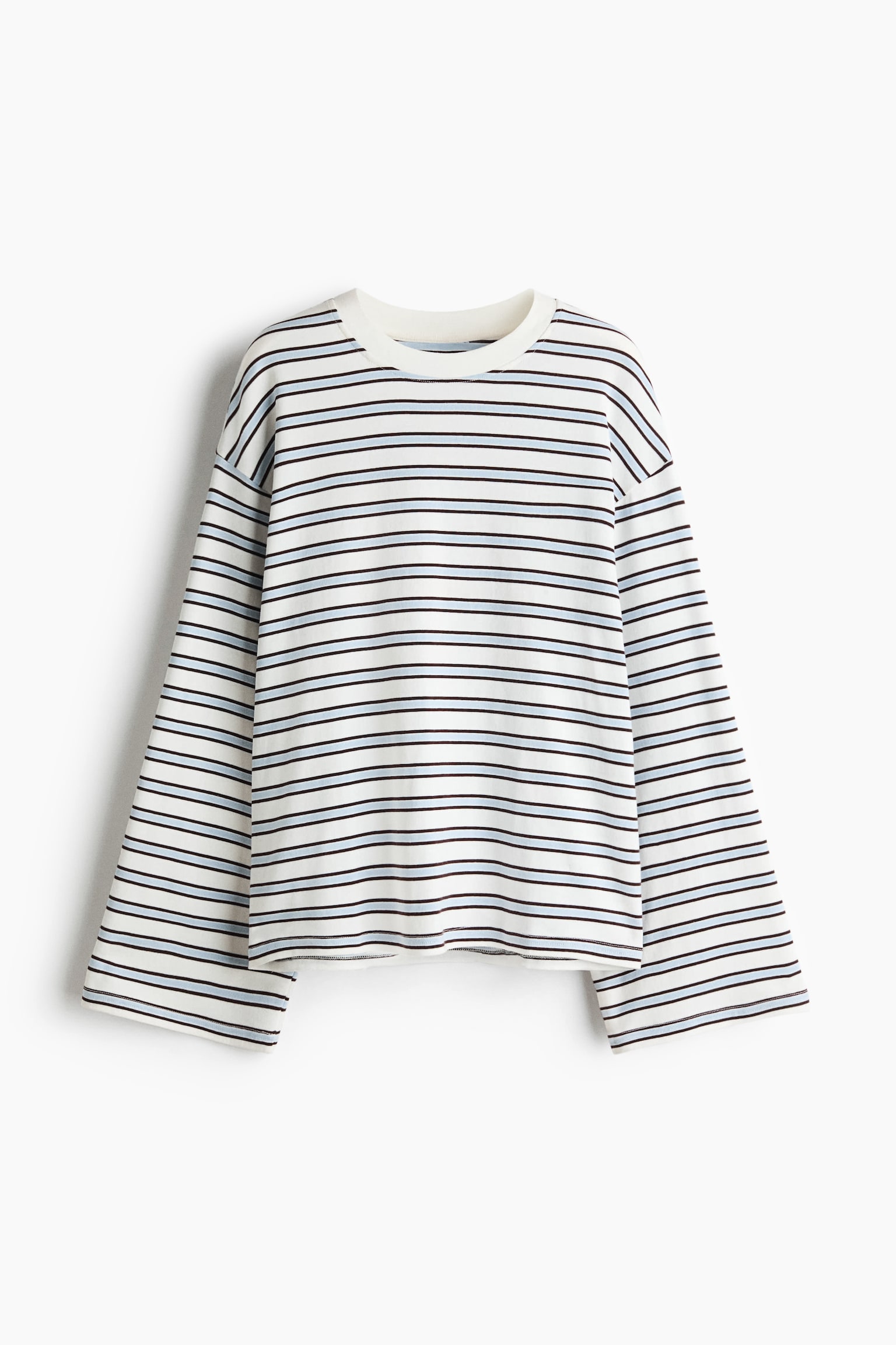 Long-sleeved cotton top - Cream/Striped/Light pink/Striped - 1