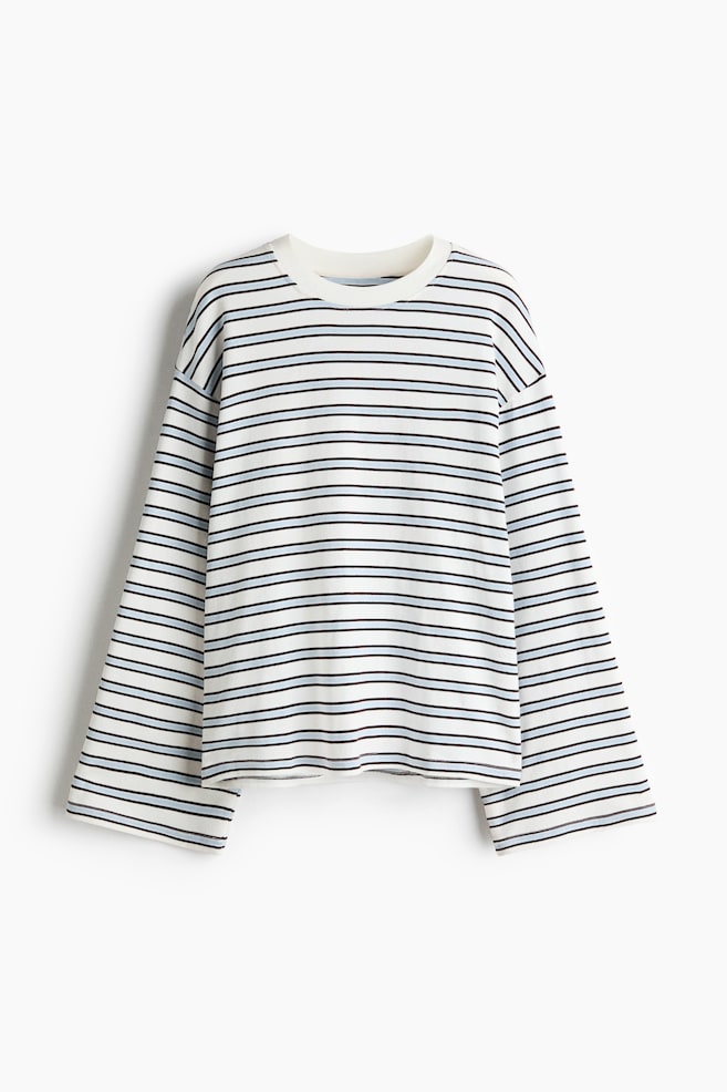 Long-sleeved cotton top - Cream/Striped/Light pink/Striped - 1