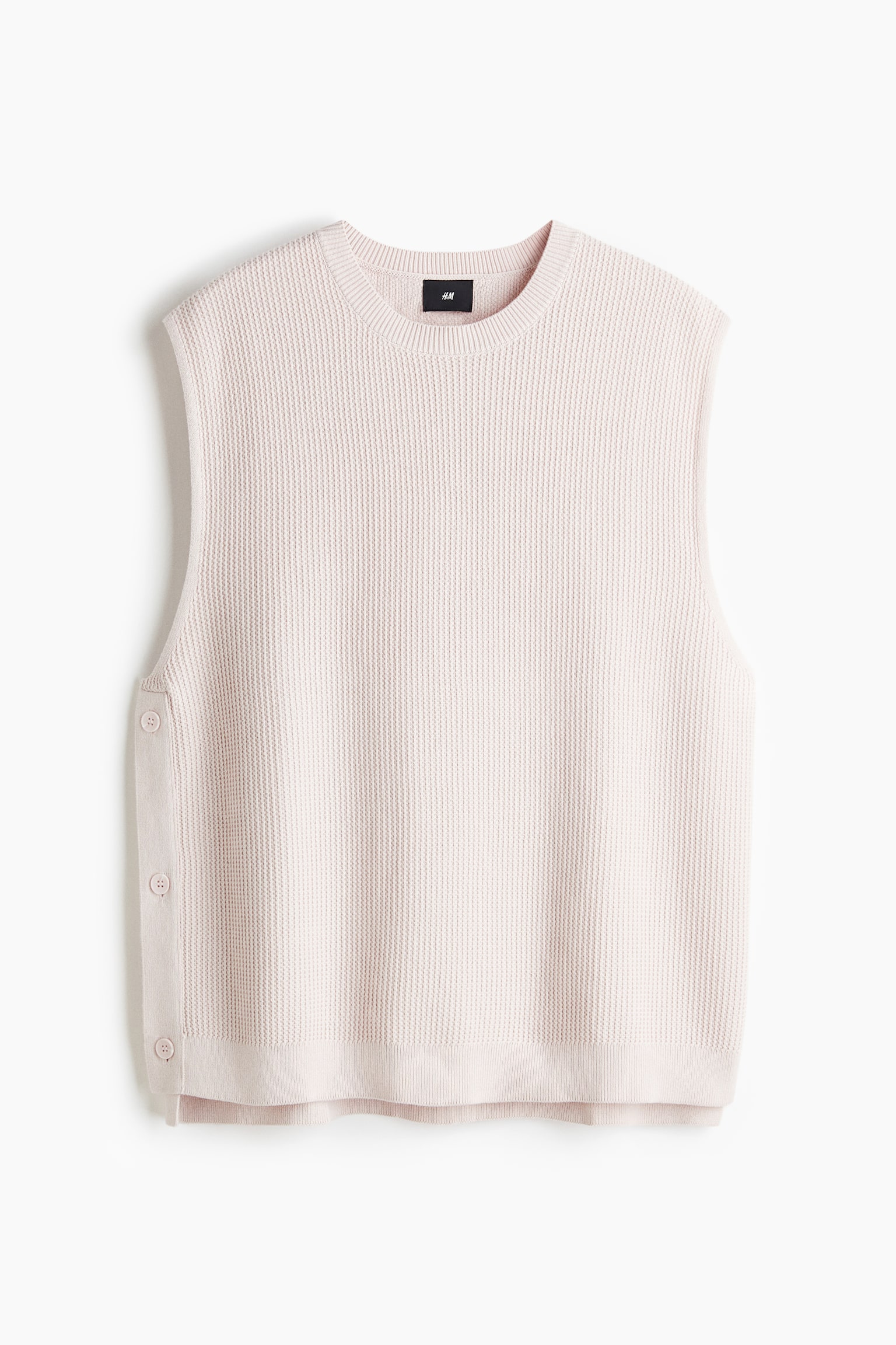 와플 텍스처 스웨터 베스트 루즈핏 - 핑크/블랙 - 2