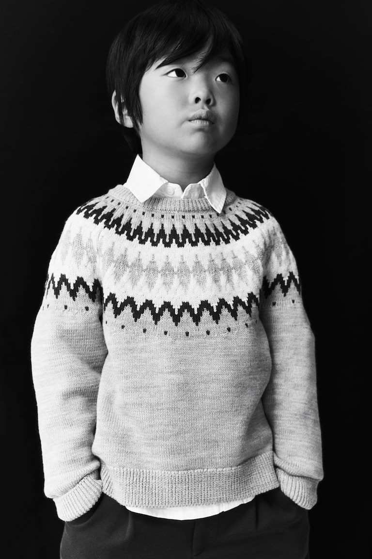 ウールジャカードニットセーター - ベージュ／パターン - Kids | H&M JP