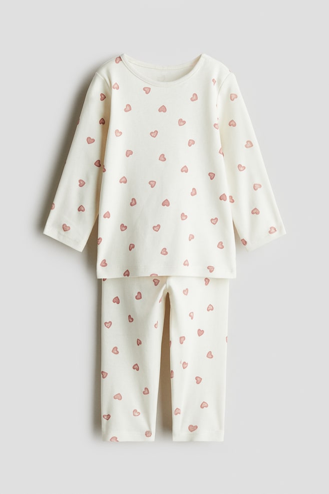 Printed cotton pyjamas - White/Hearts/Dark grey/Ghosts/Light blue/Dinosaurs/Light dusty green/Vehicles/Light purple/Beige/Leopard-print/White/Bunnies/Light dusty purple - 1
