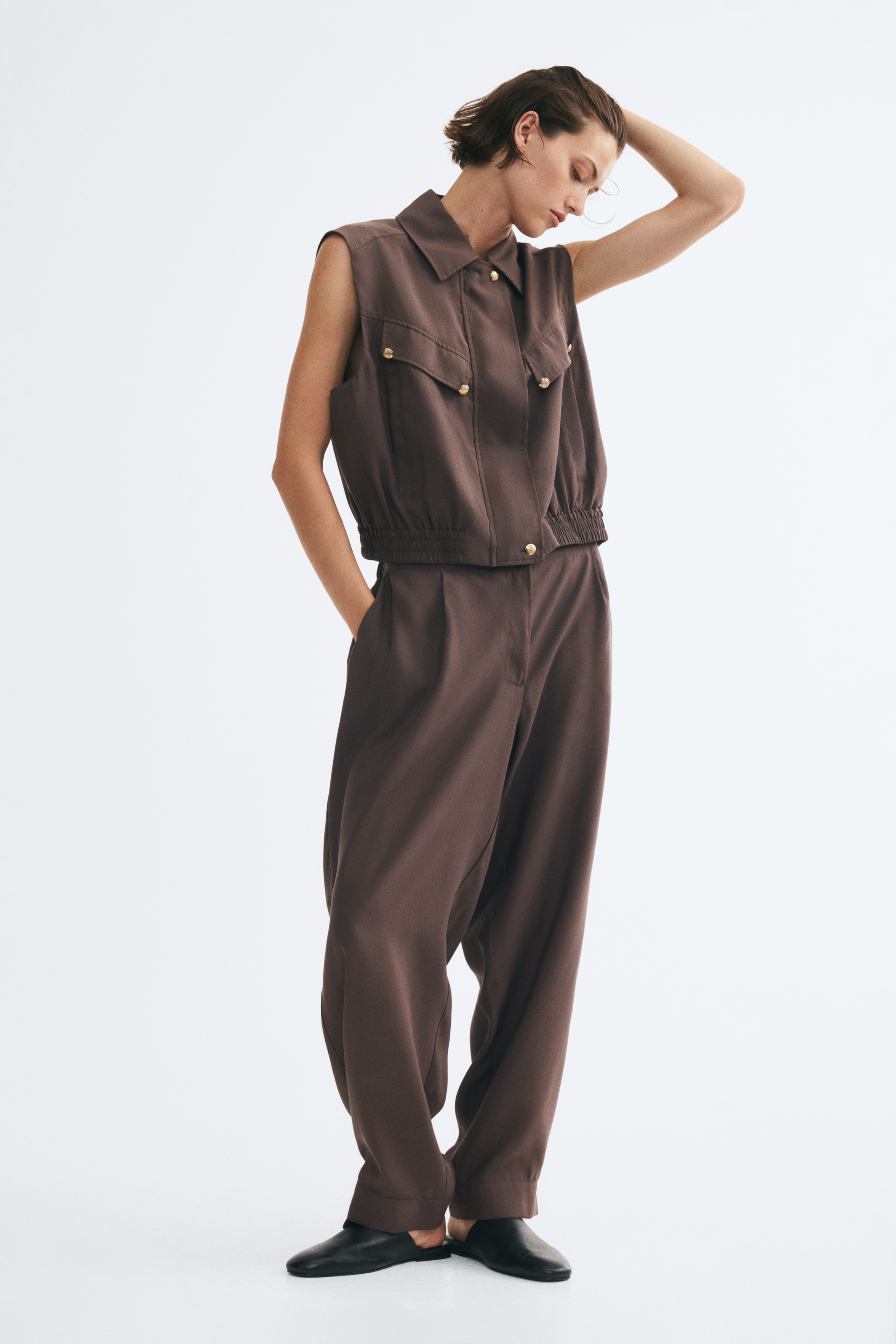 Barrel-broek van modalmix - Donkerbruin