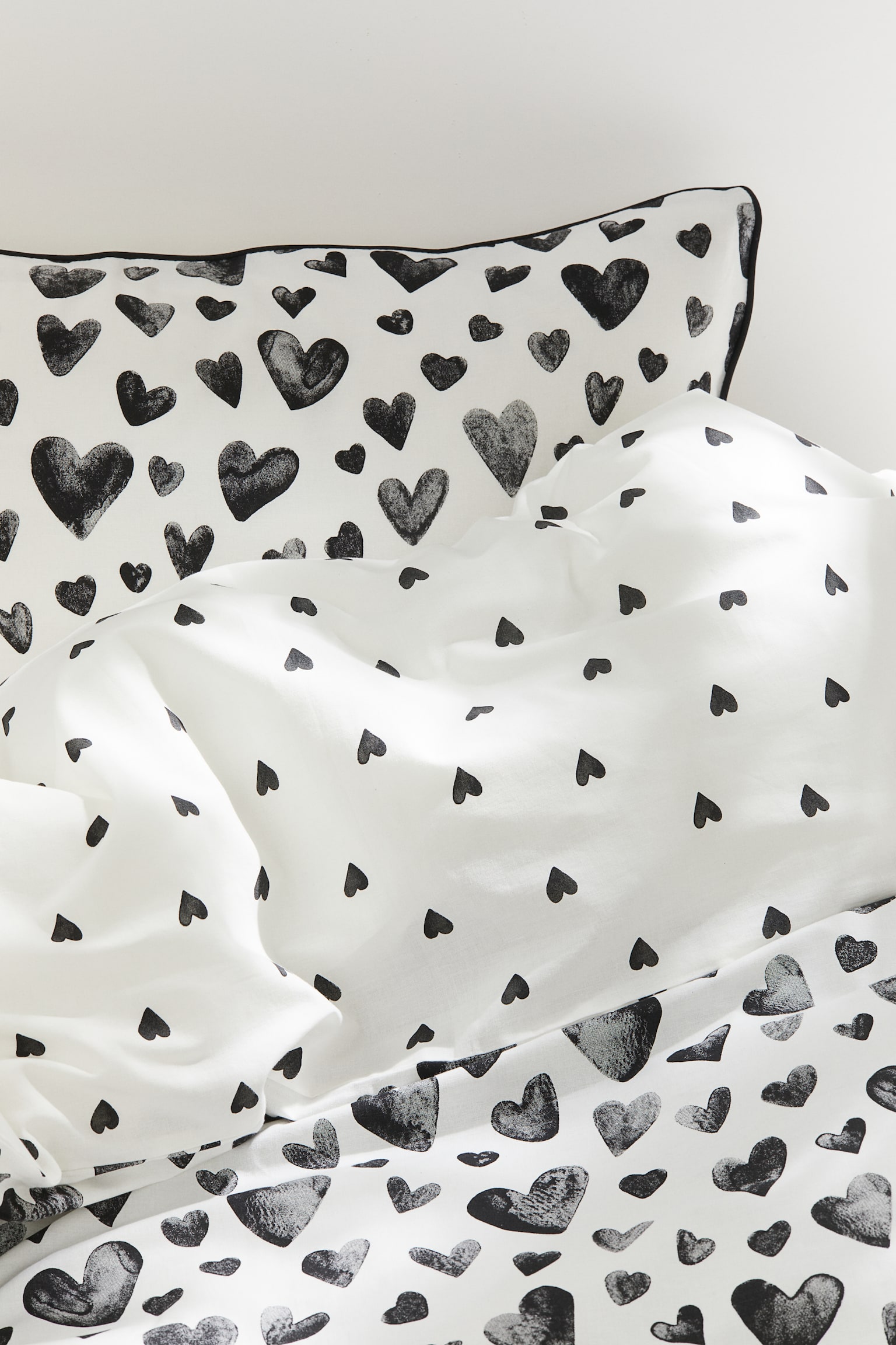 Heart-patterned single duvet cover set - White/Hearts/Light pink/Hearts - 1