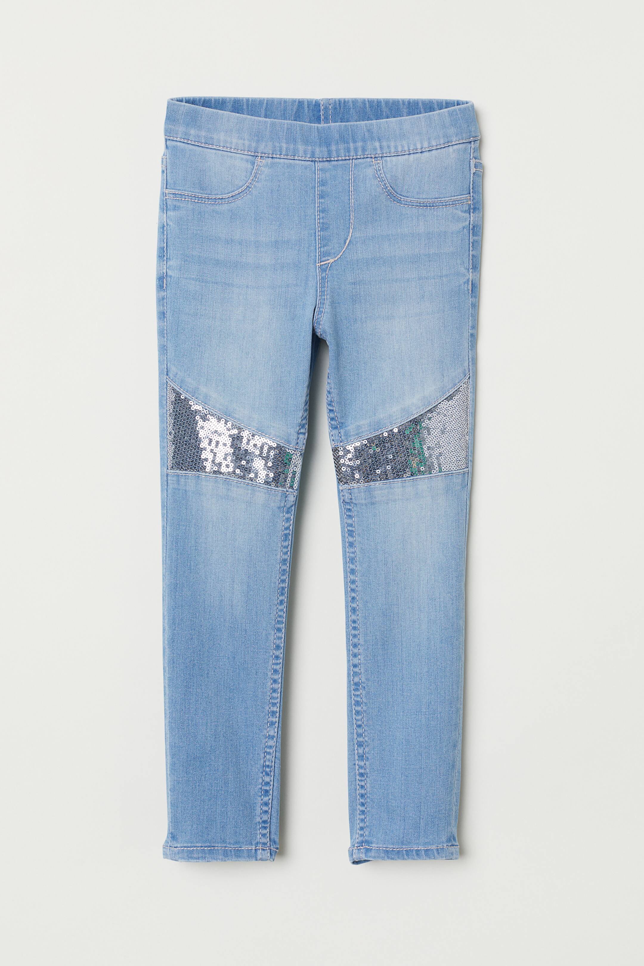 View larger image: Denim leggings with sequins - Light denim blue - Kids | H&M 1