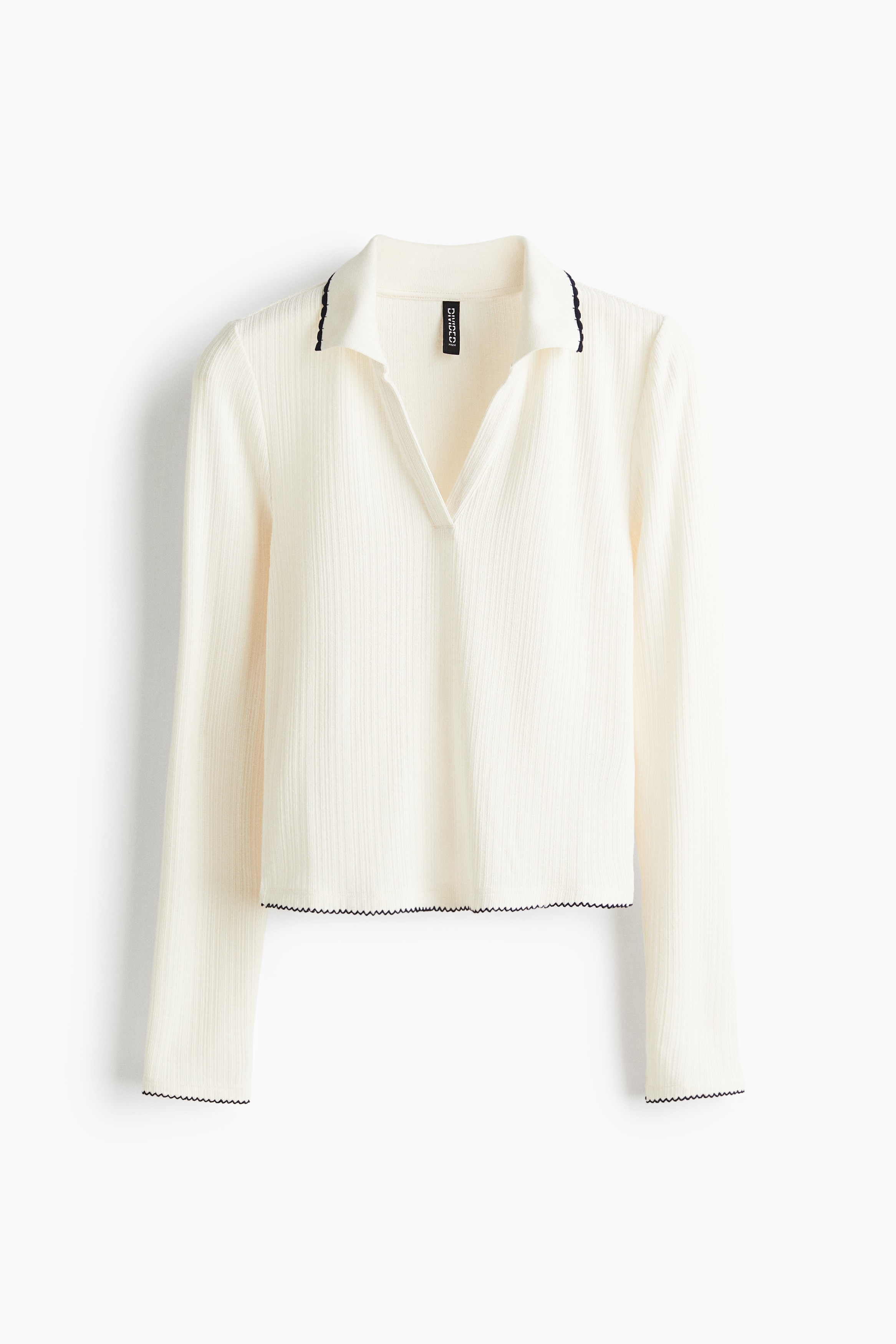 Collared rib-knit top - White/Light blue/Dark blue