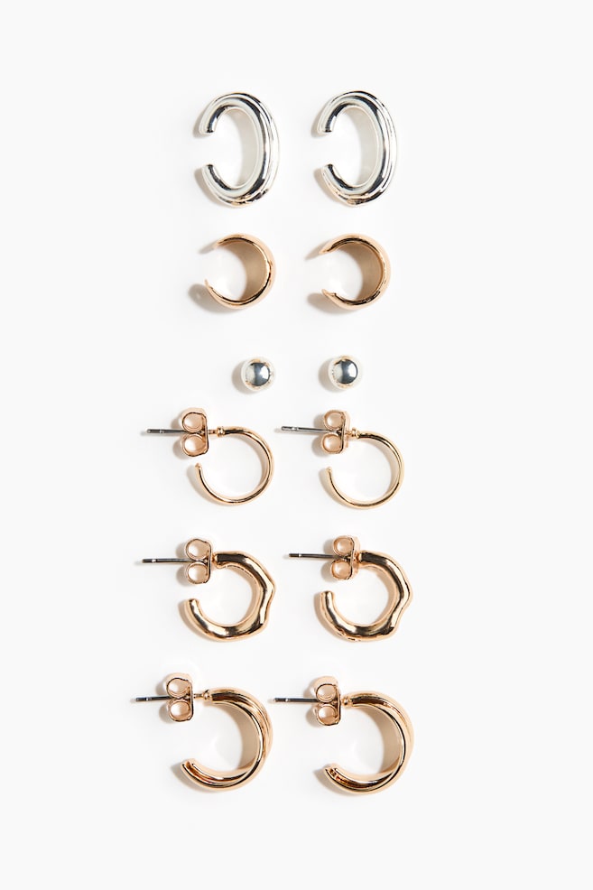 6 Pairs Earrings and Ear Cuffs - Gold-colored/silver-colored - 1