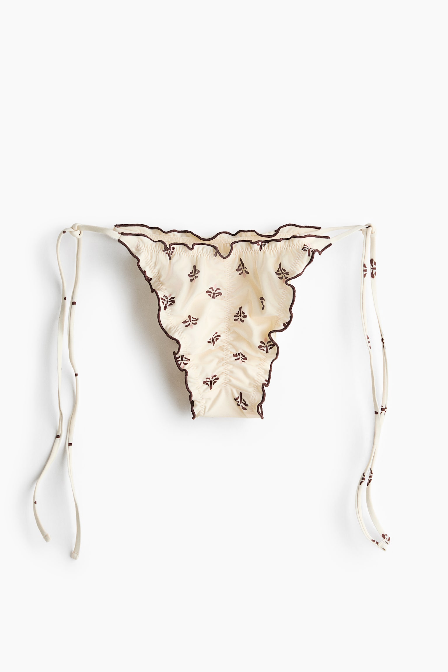 Cheeky tie tanga bikini bottoms - Cream/Floral - 1