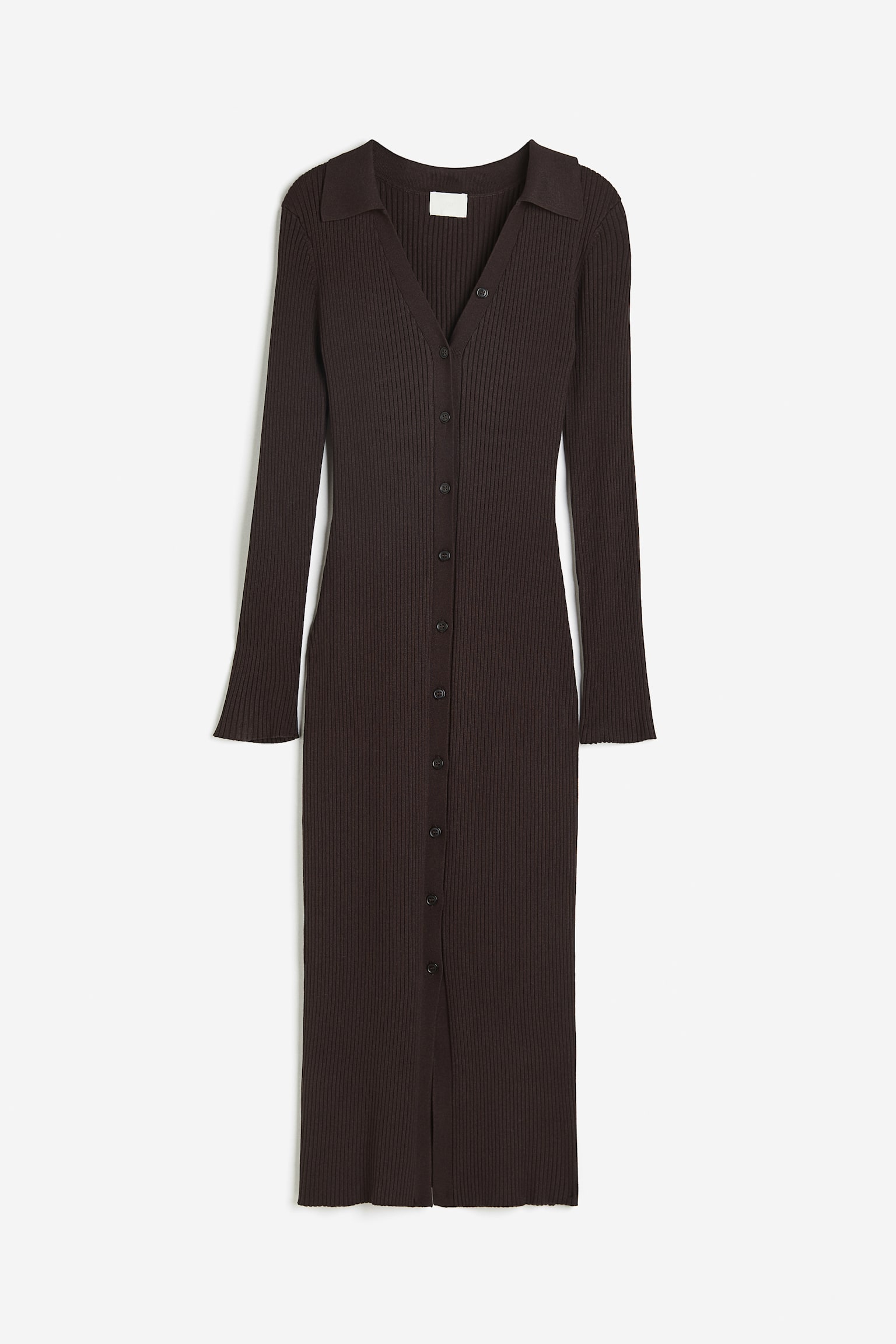 Rib-knit button-front dress - Dark brown