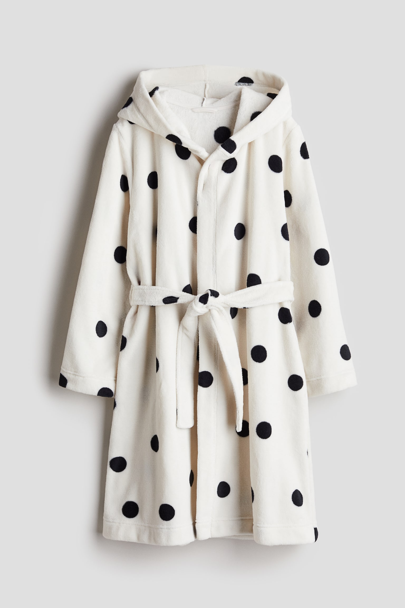 Fleece dressing gown - White/Spotted - 1