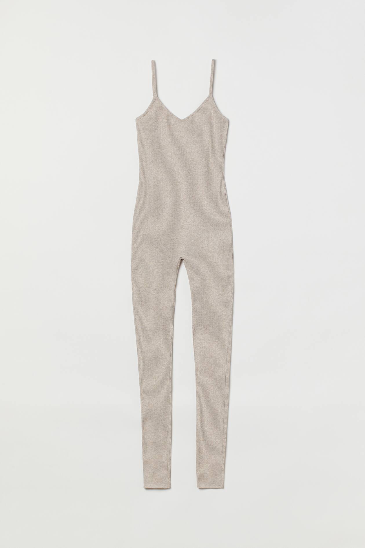 Sleeveless unitard - Deep neckline - Sleeveless - Light beige marl ...