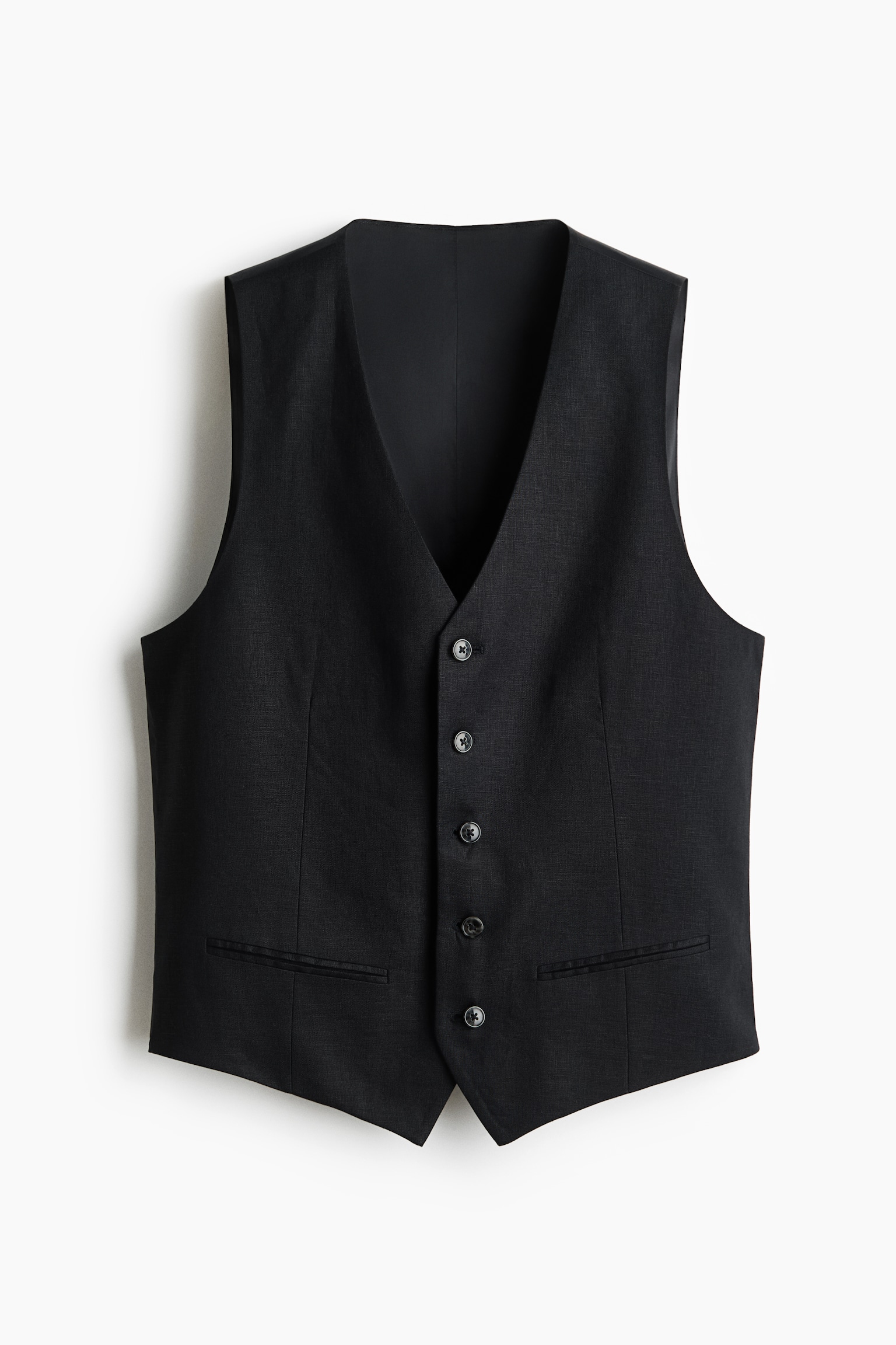 Slim Fit Linen suit waistcoat - Black/Light beige/Navy blue - 2