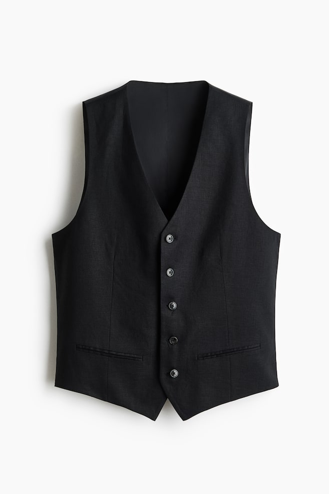 Kostymväst i linne Slim Fit - Svart/Ljusbeige/Marinblå - 1