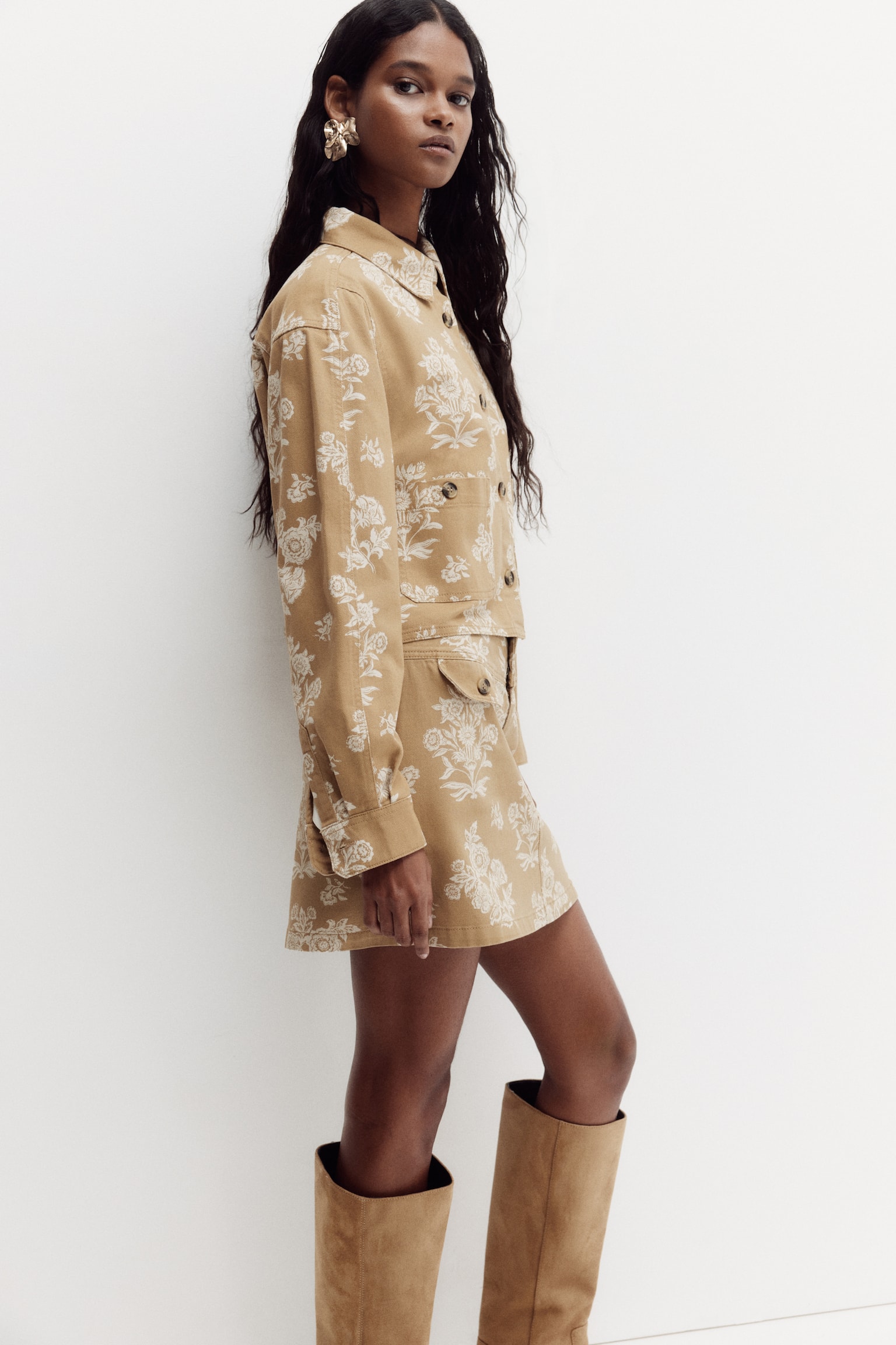 Cotton twill utility shirt - Beige/Floral - 4